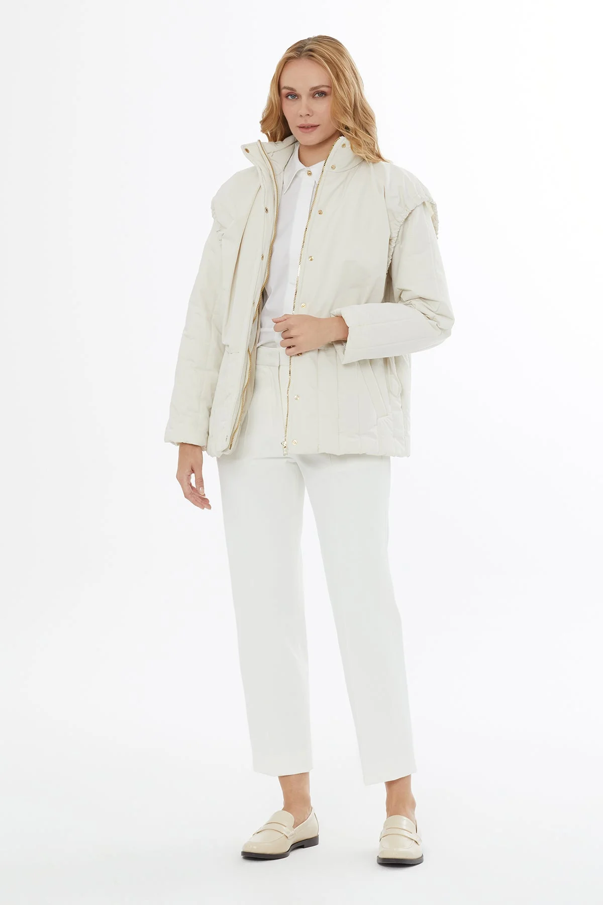Ecru Quilted Hooded Jacket