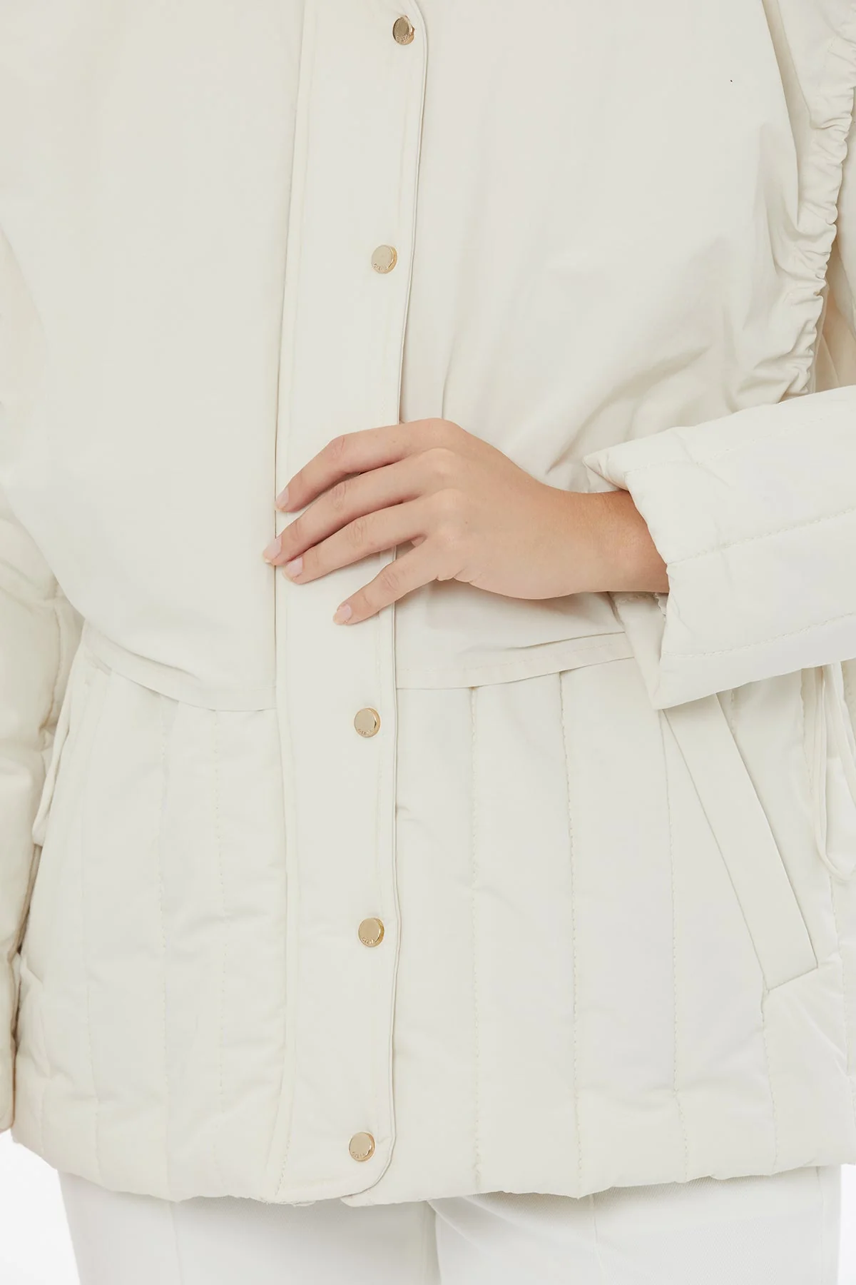 Ecru Quilted Hooded Jacket - Image 2