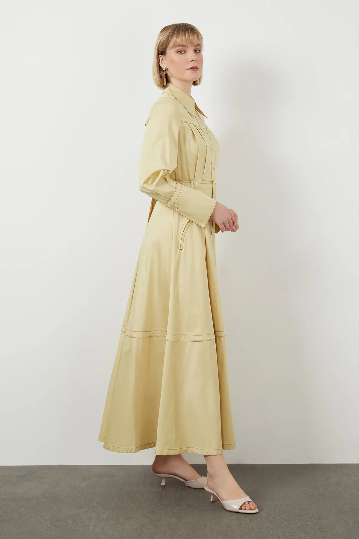 Ecru Sash-Detail Cotton Midi Dress - Image 2