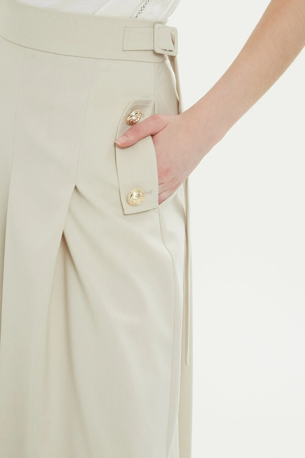 Ecru Sash-Detail Midi Skirt - Image 2