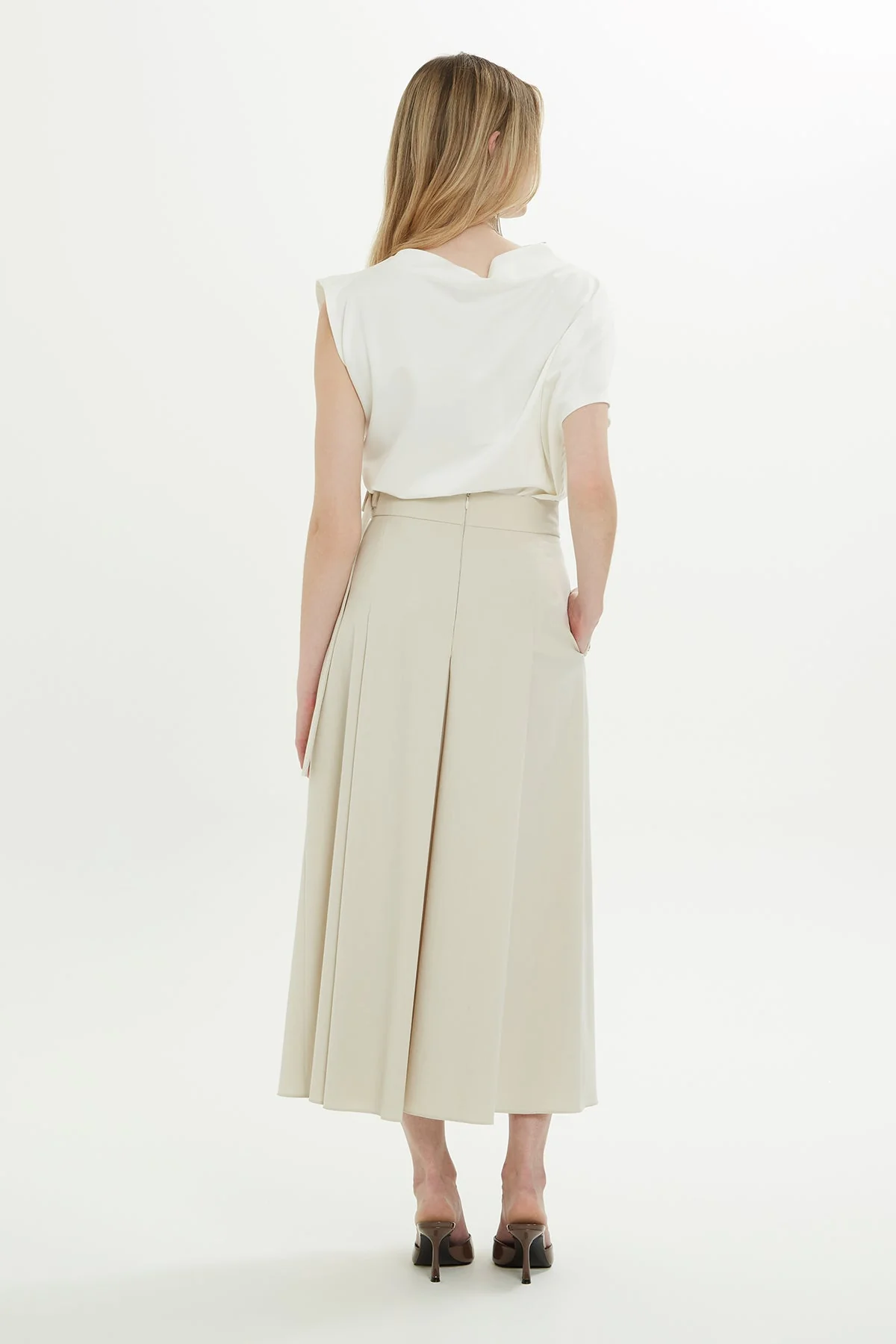 Ecru Sash-Detail Midi Skirt - Image 4