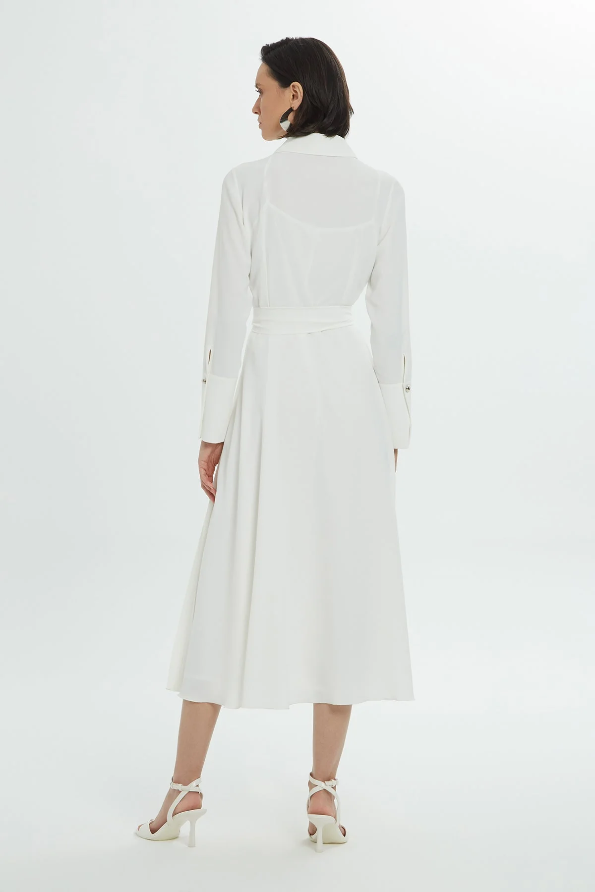 Ecru Sash-Detail Patterned Midi Dress - Image 4