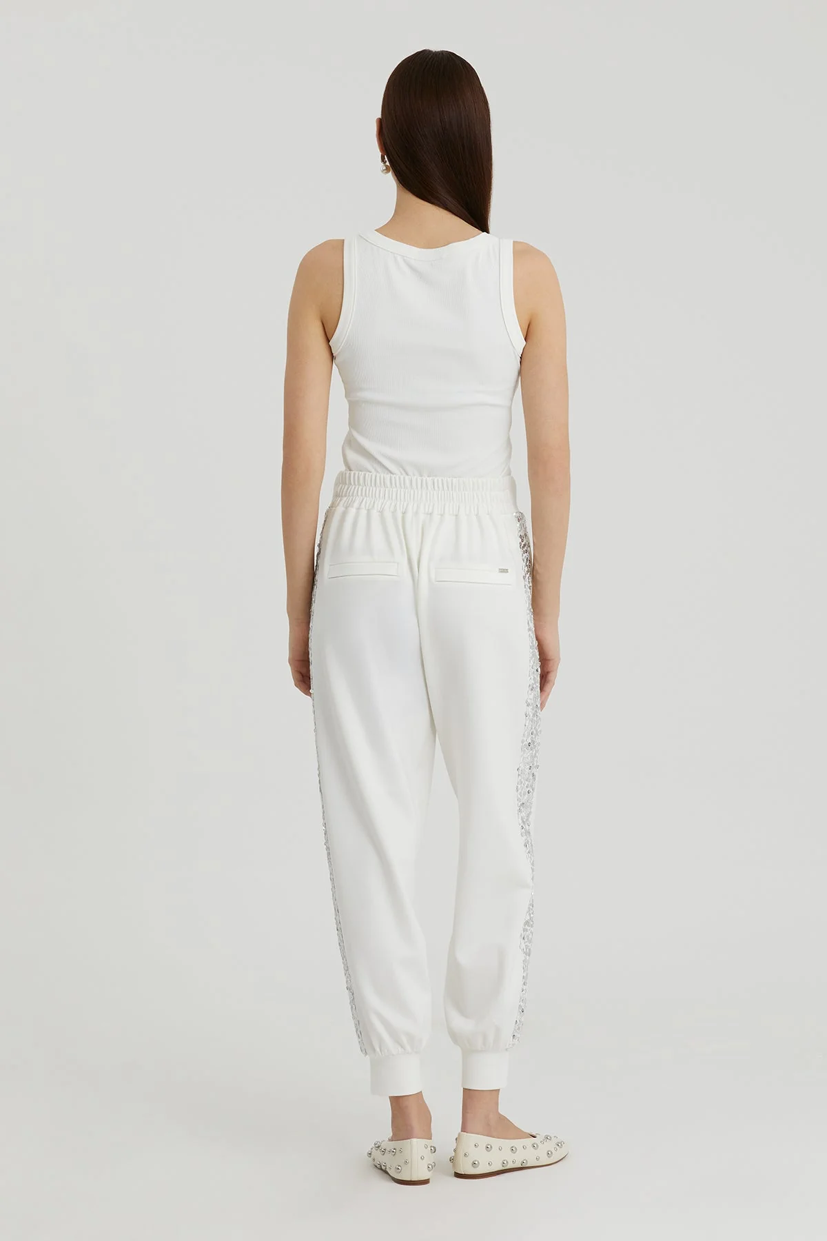 Ecru Sequin Cuff Gathered Joggers - Image 4
