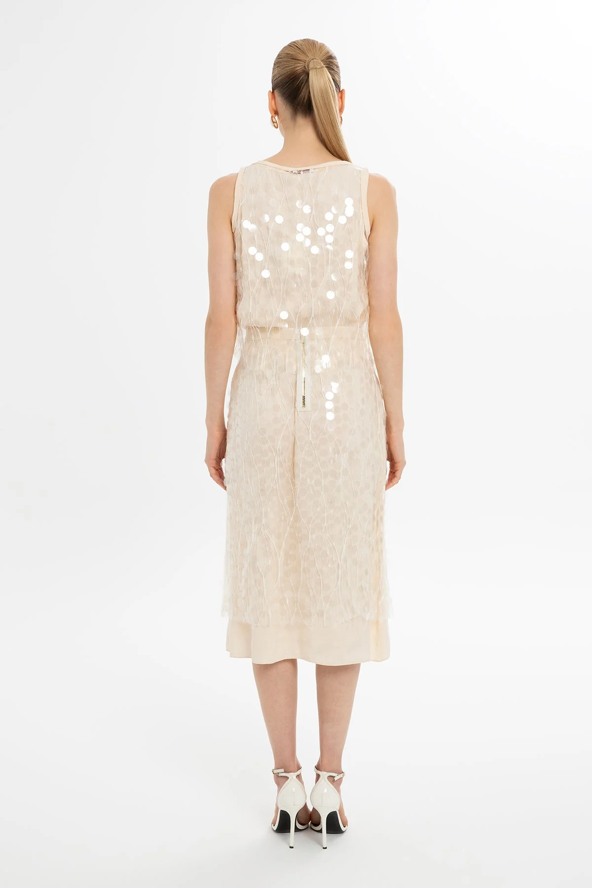 Ecru Sequin-Detail Midi Skirt - Image 4