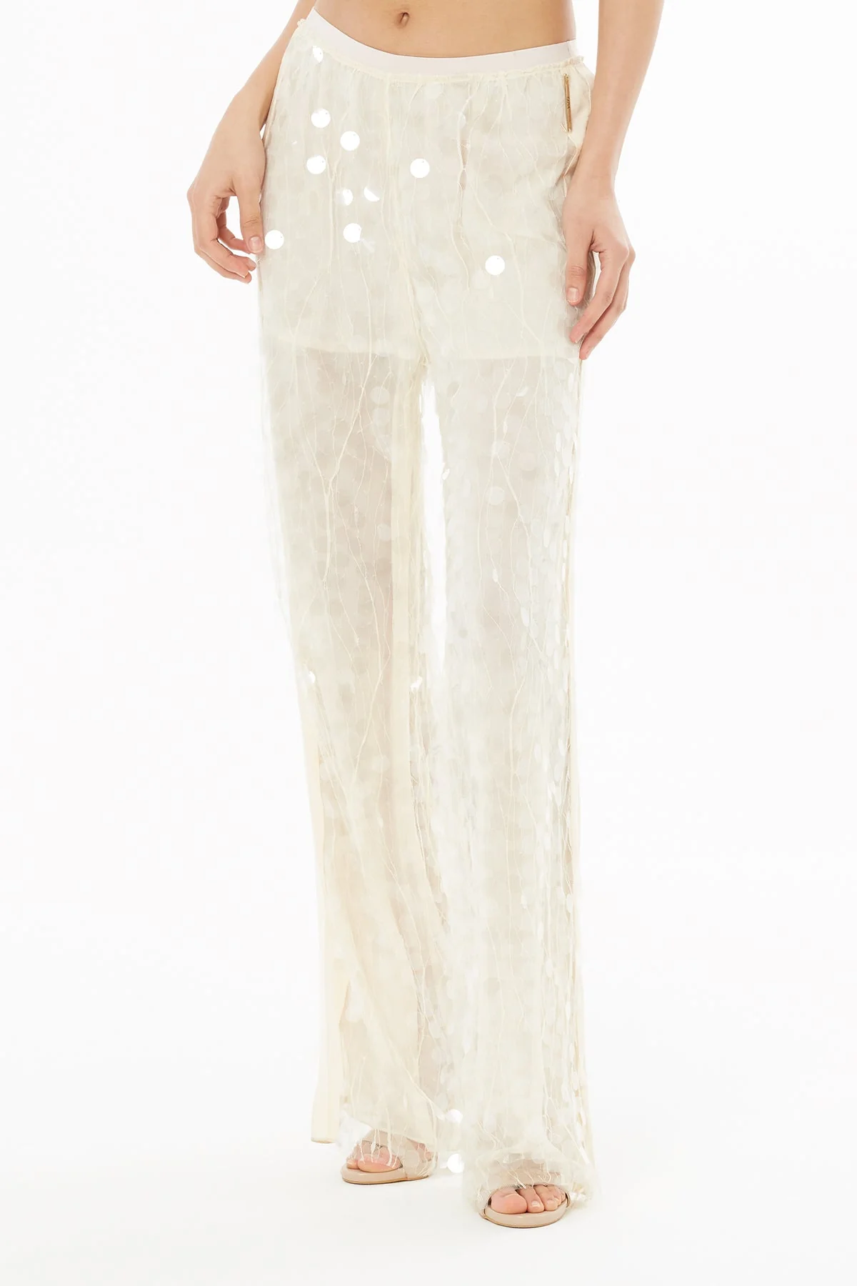 Ecru Sequin-Embellished Trousers - Image 3