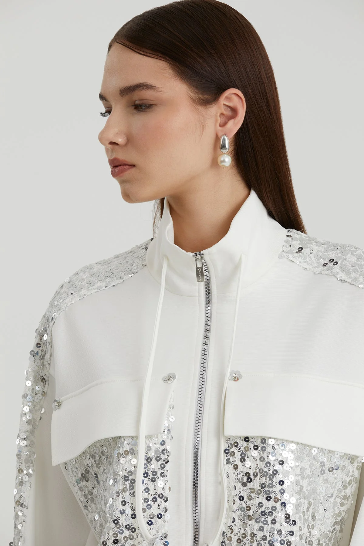 Ecru Sequin Embroidered Sweatshirt - Image 3