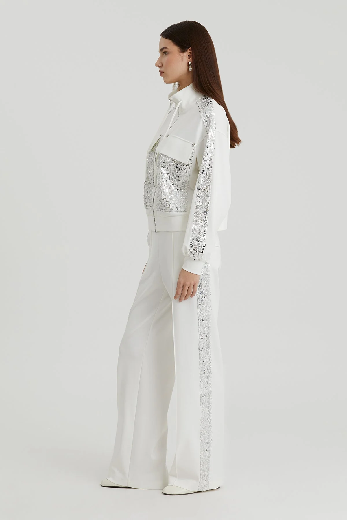 Ecru Sequin Embroidered Sweatshirt - Image 4