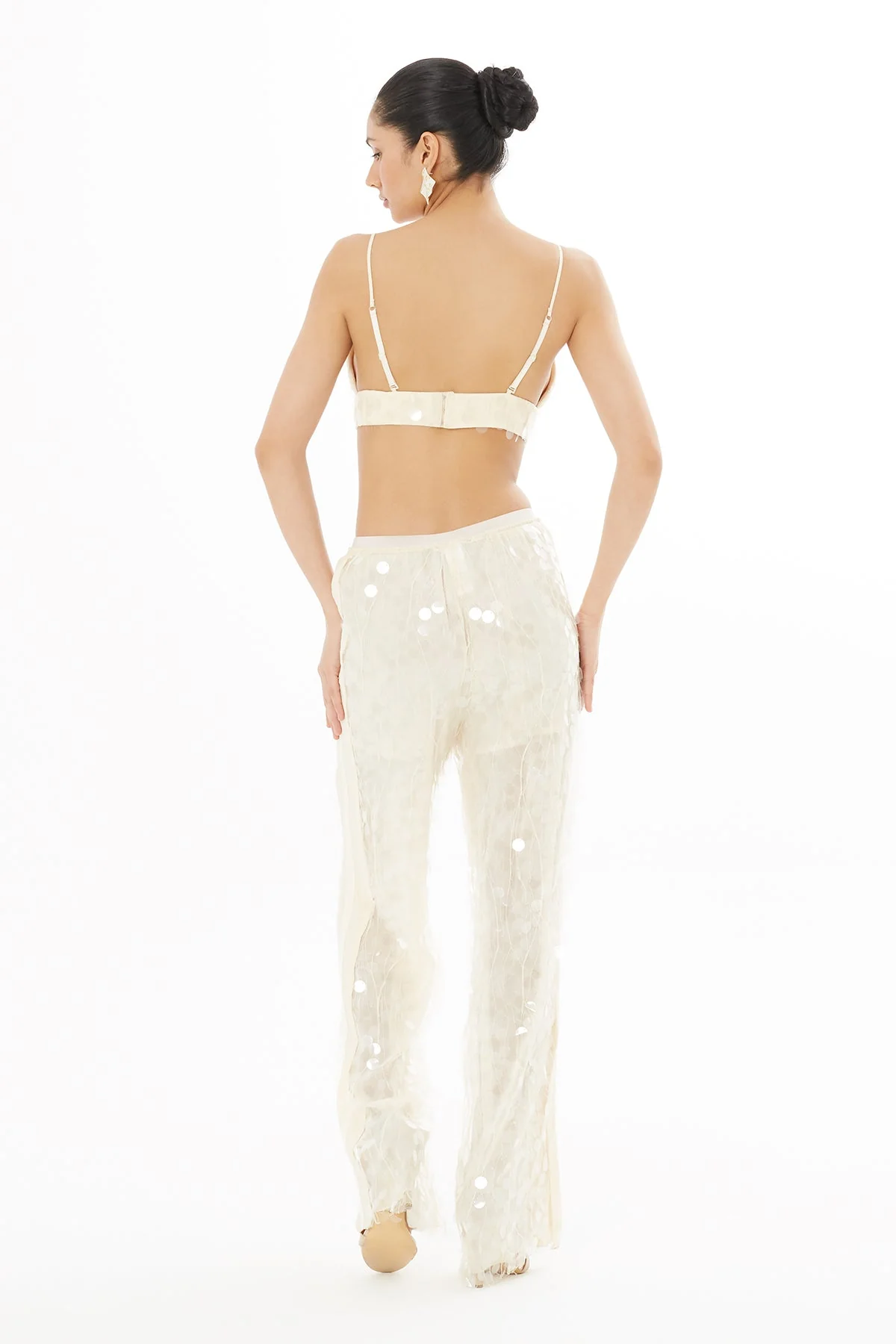 Ecru Sequin Sheer Strappy Bustier - Image 4