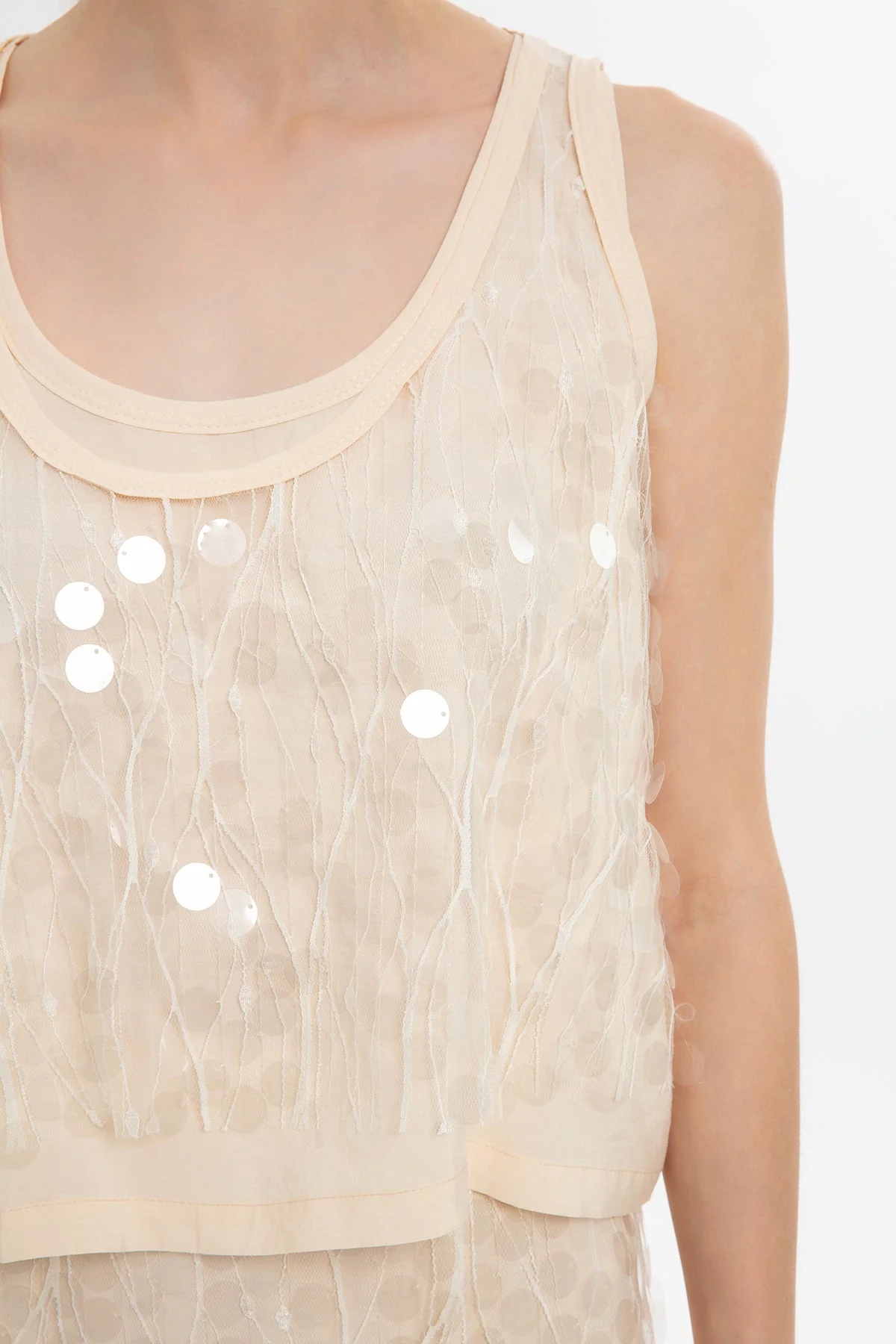 Ecru Sequined Sleeveless Blouse - Image 2