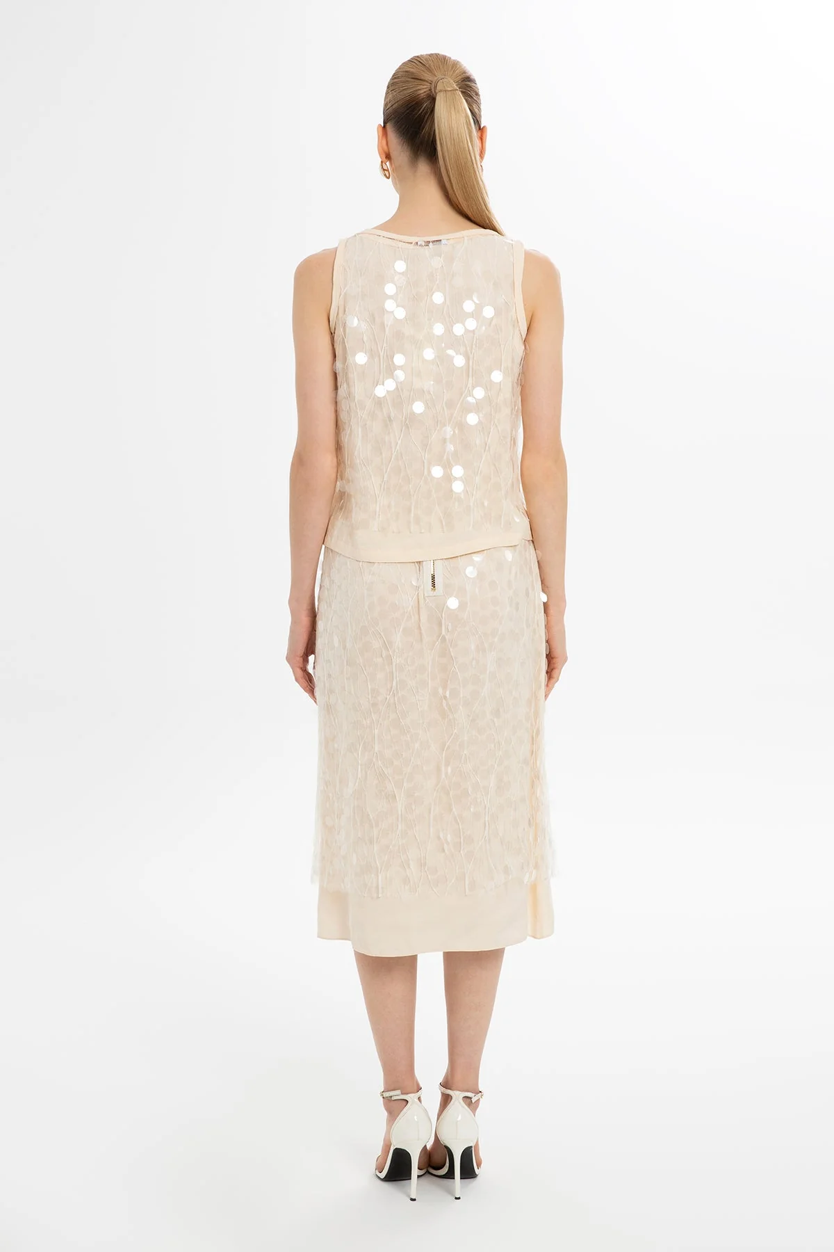 Ecru Sequined Sleeveless Blouse - Image 3
