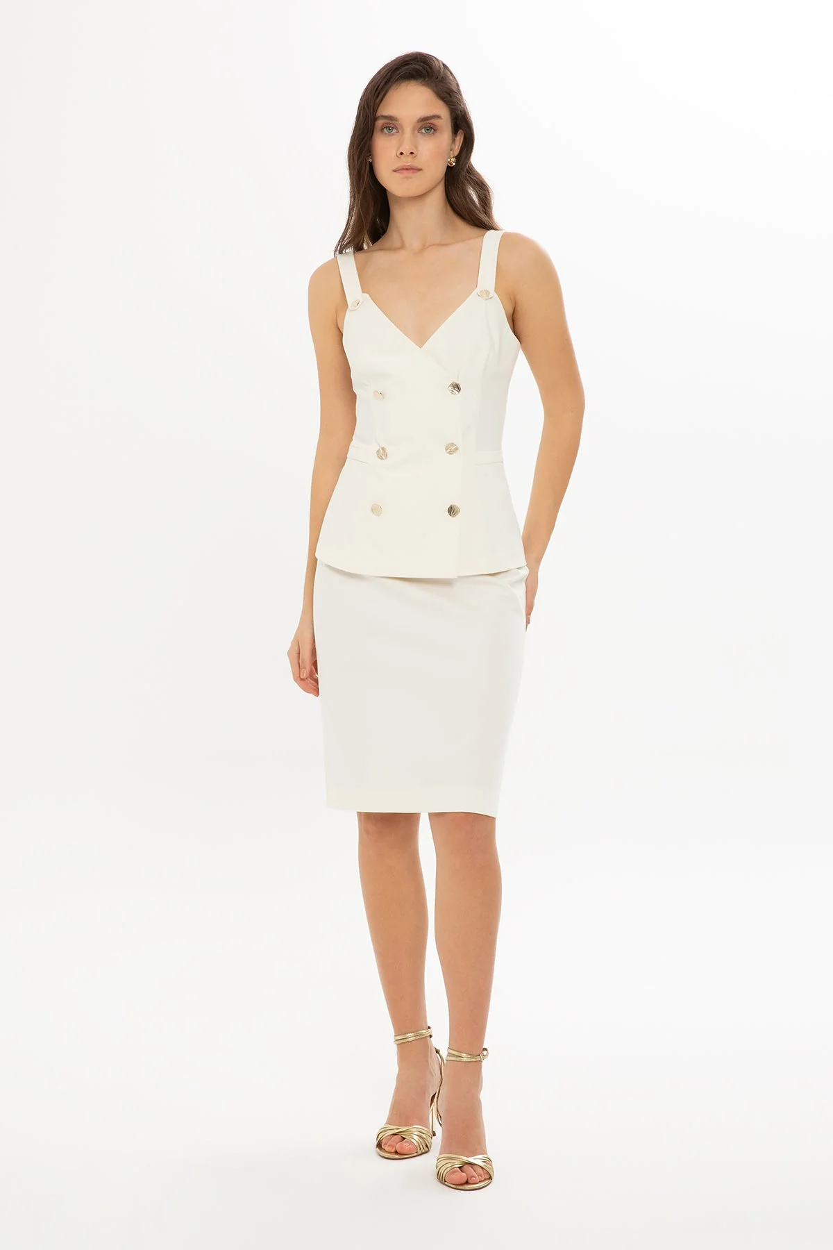 Ecru Set with Double-Breasted Vest
