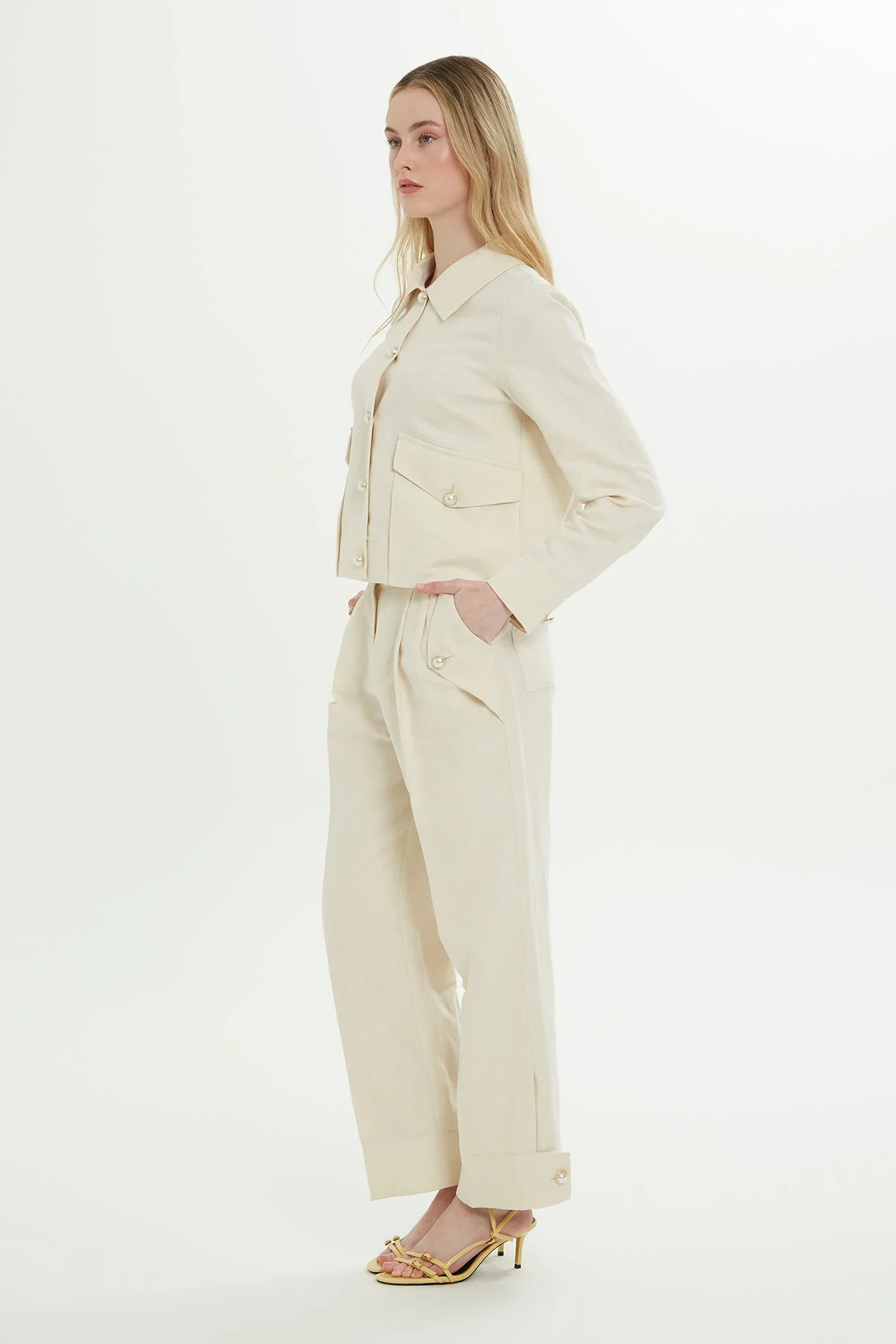 Ecru Shirt-Collar Tailored Jacket - Image 3