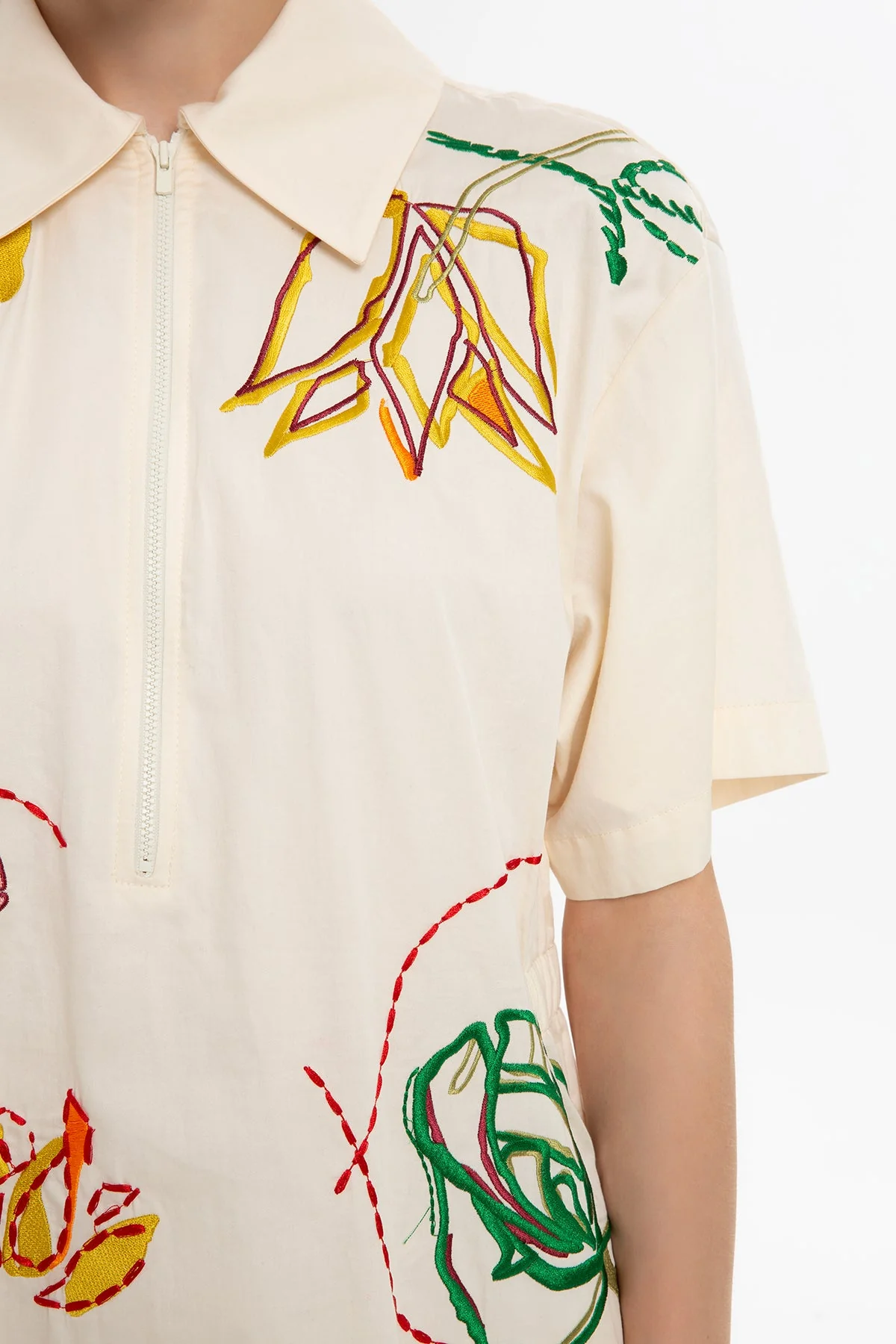 Ecru Short-Sleeve Embroidered Dress - Image 2