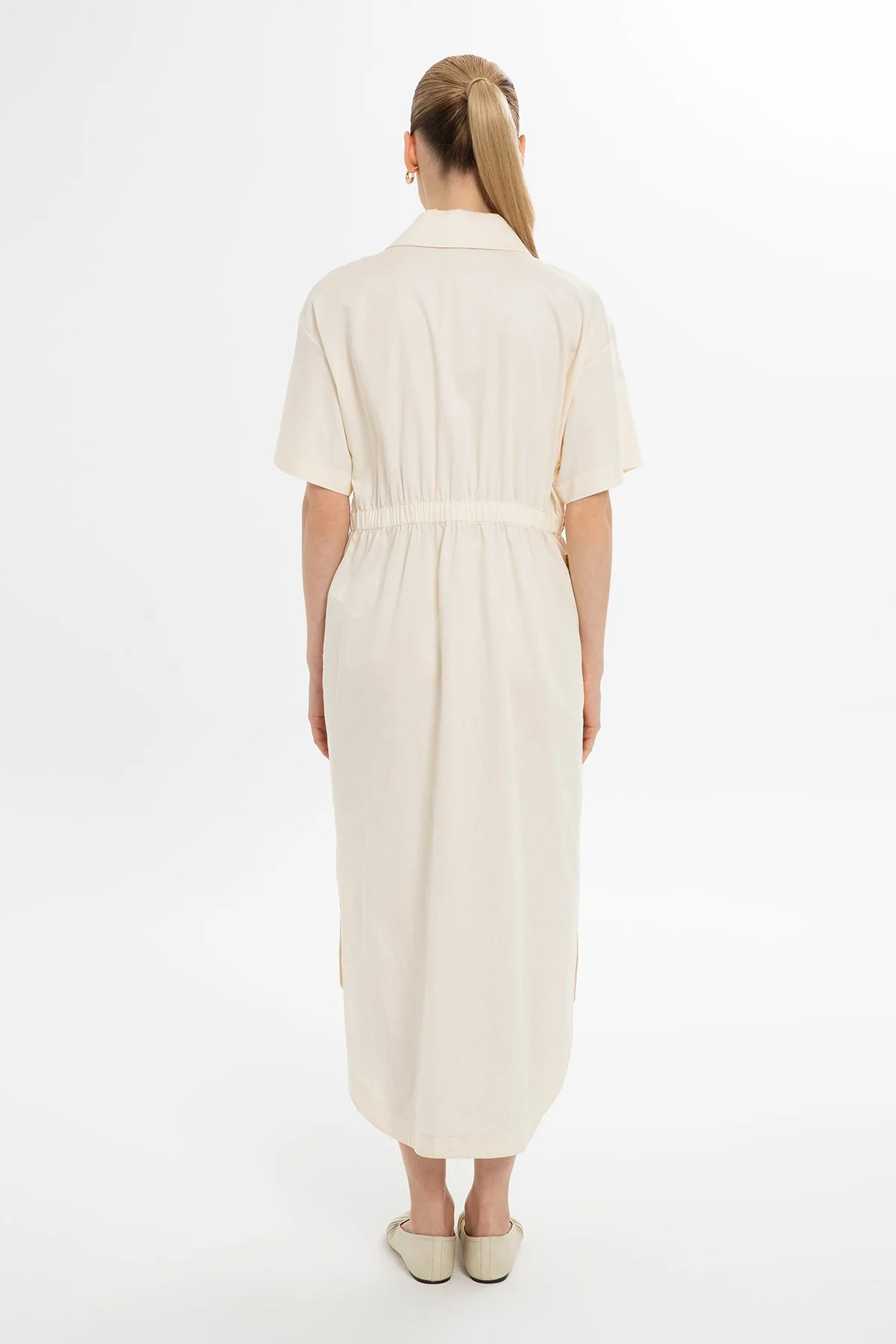 Ecru Short-Sleeve Embroidered Dress - Image 5