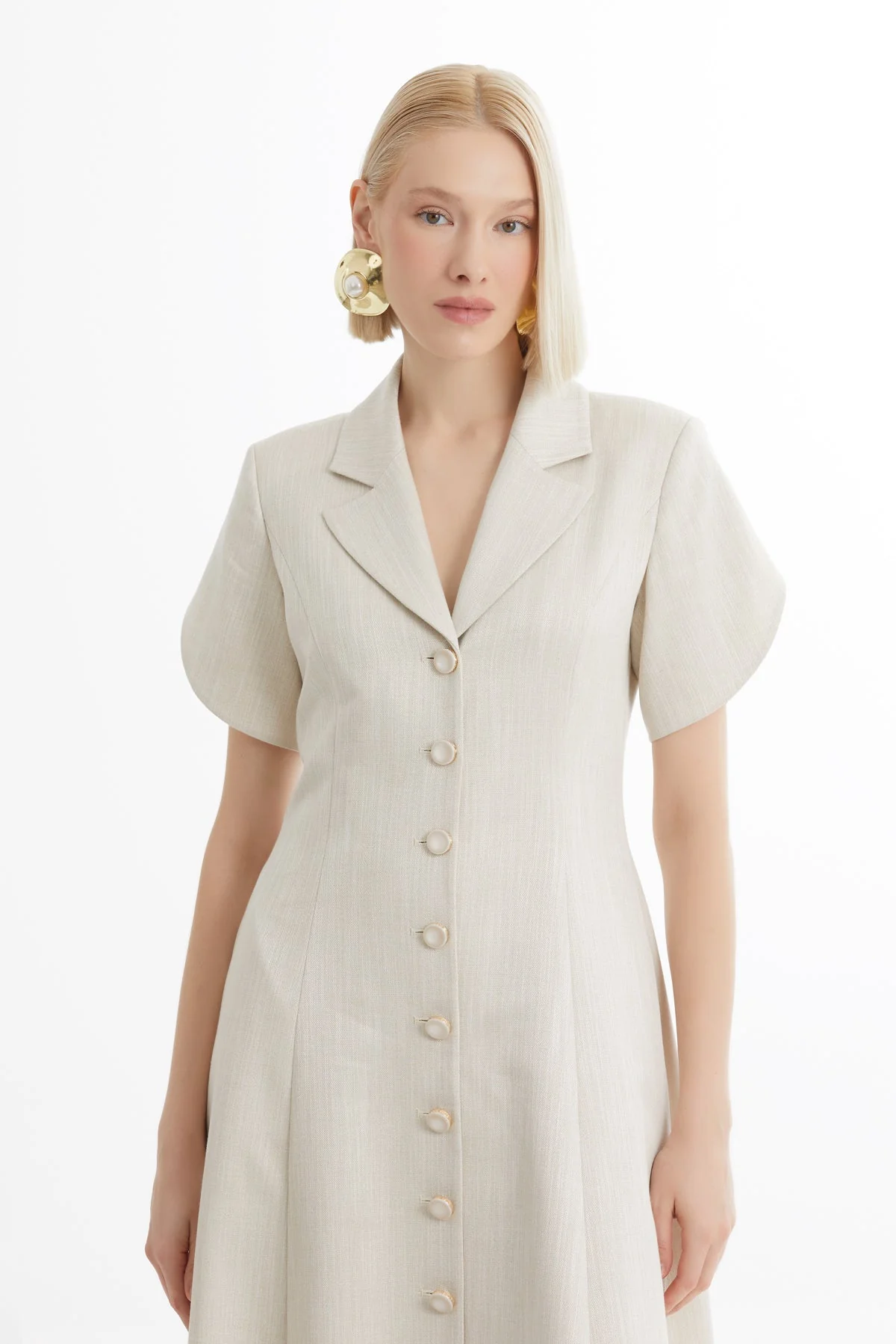 Ecru Short-Sleeve Ruffle Midi Dress - Image 2