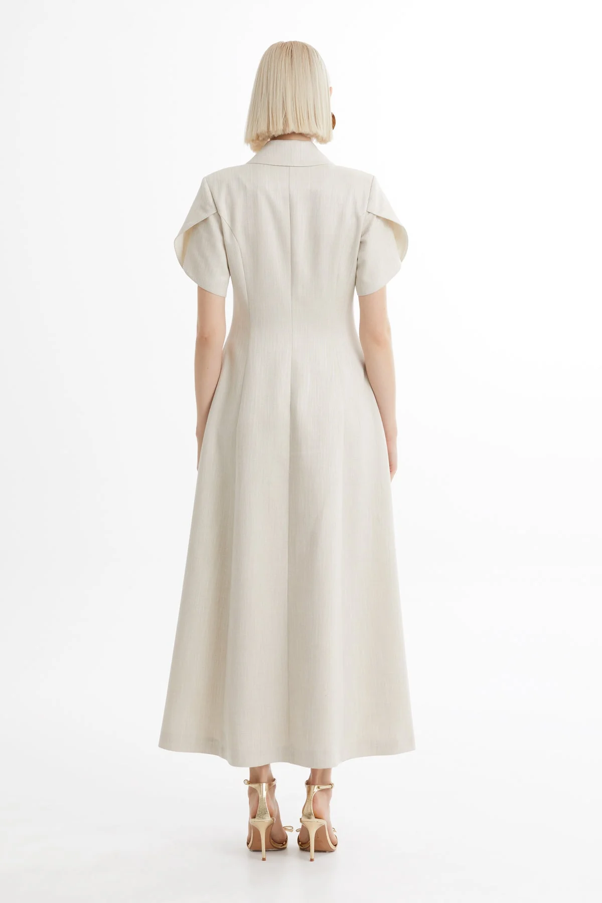 Ecru Short-Sleeve Ruffle Midi Dress - Image 4