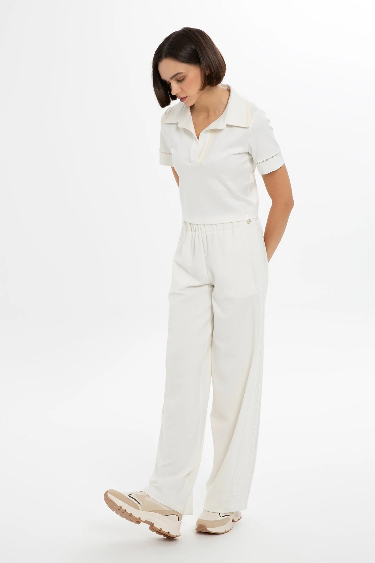 Ecru Short-Sleeved T-Shirt with Logo - Image 3