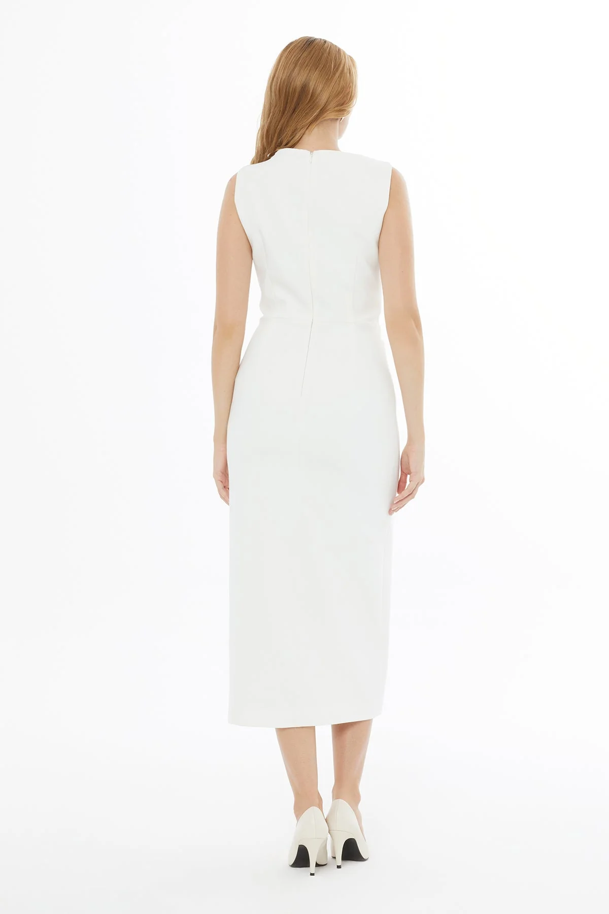 Ecru Shoulder-Drape Midi Dress - Image 5