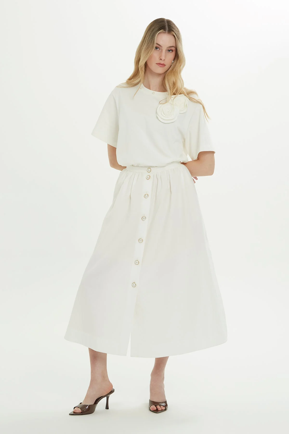 Ecru Side-Slit Midi Skirt - Image 3