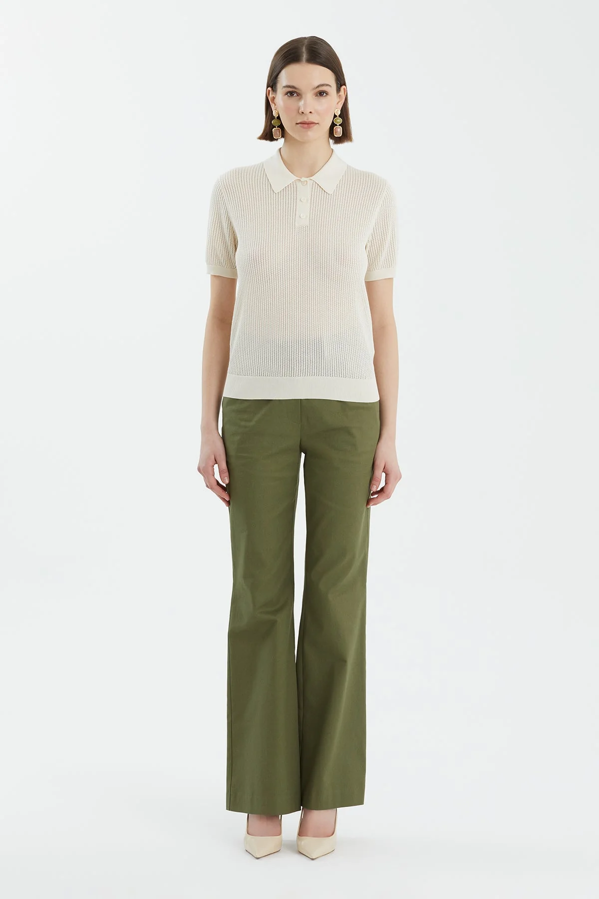 Ecru Silk Blend Short Sleeve Knit