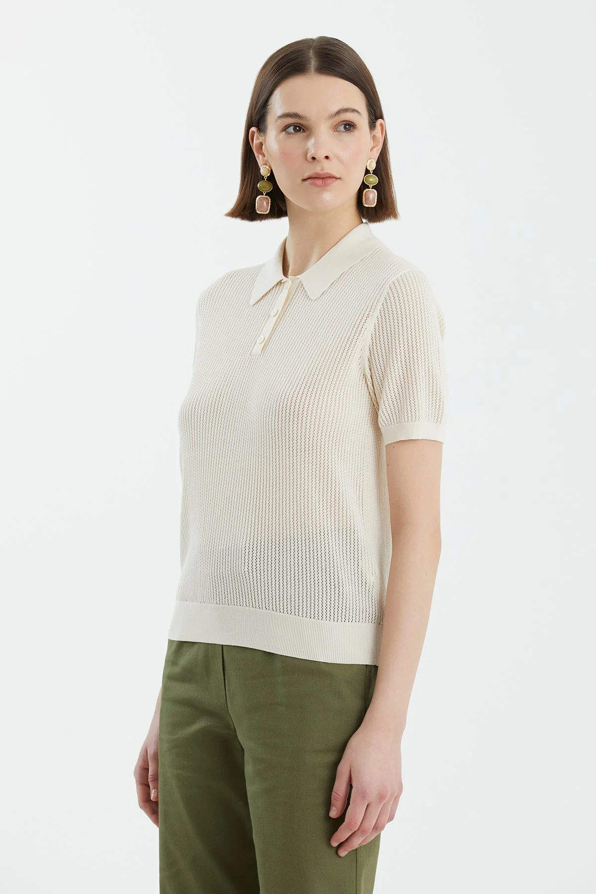 Ecru Silk Blend Short Sleeve Knit - Image 2