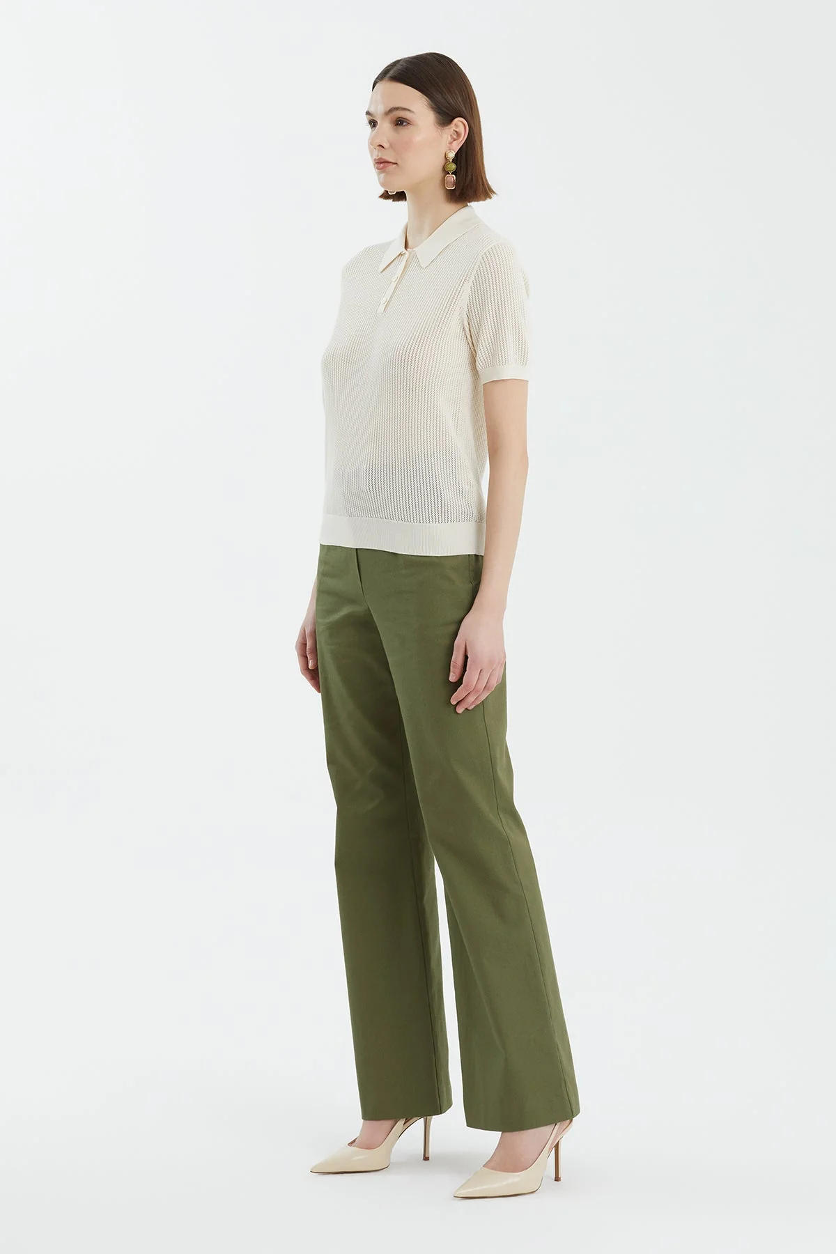 Ecru Silk Blend Short Sleeve Knit - Image 3