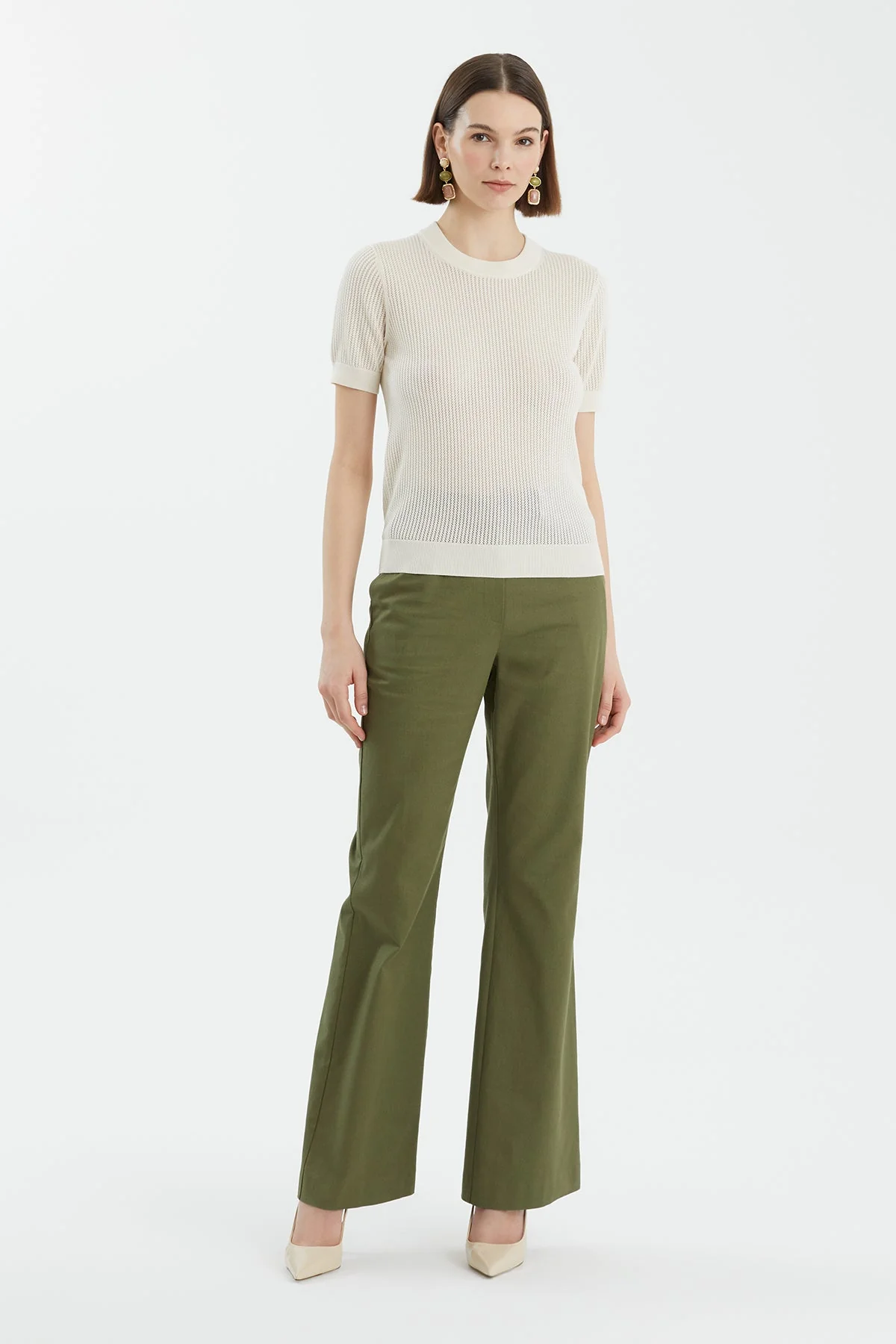 Ecru Silk Blend Short Sleeve Knit - Image 3