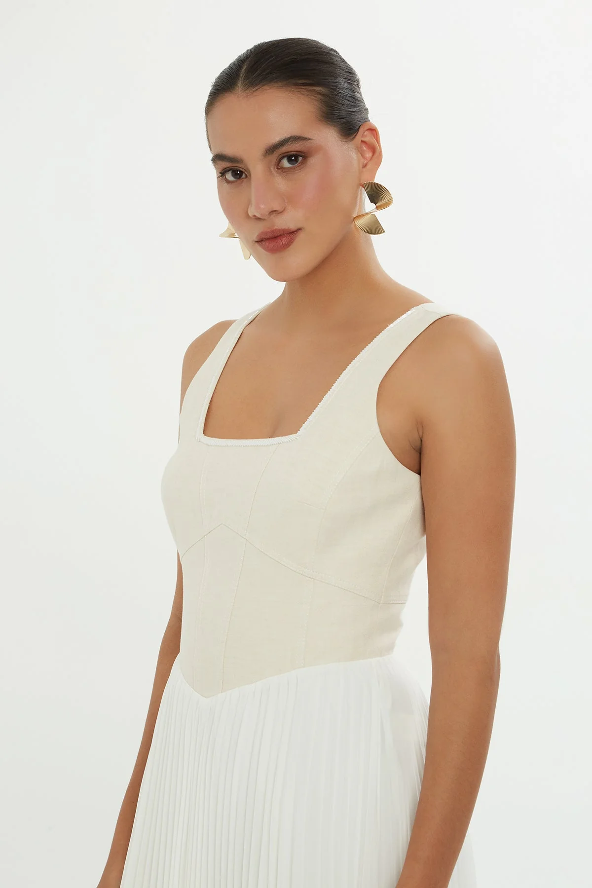 Ecru Skirted Asymmetrical Maxi Dress - Image 3