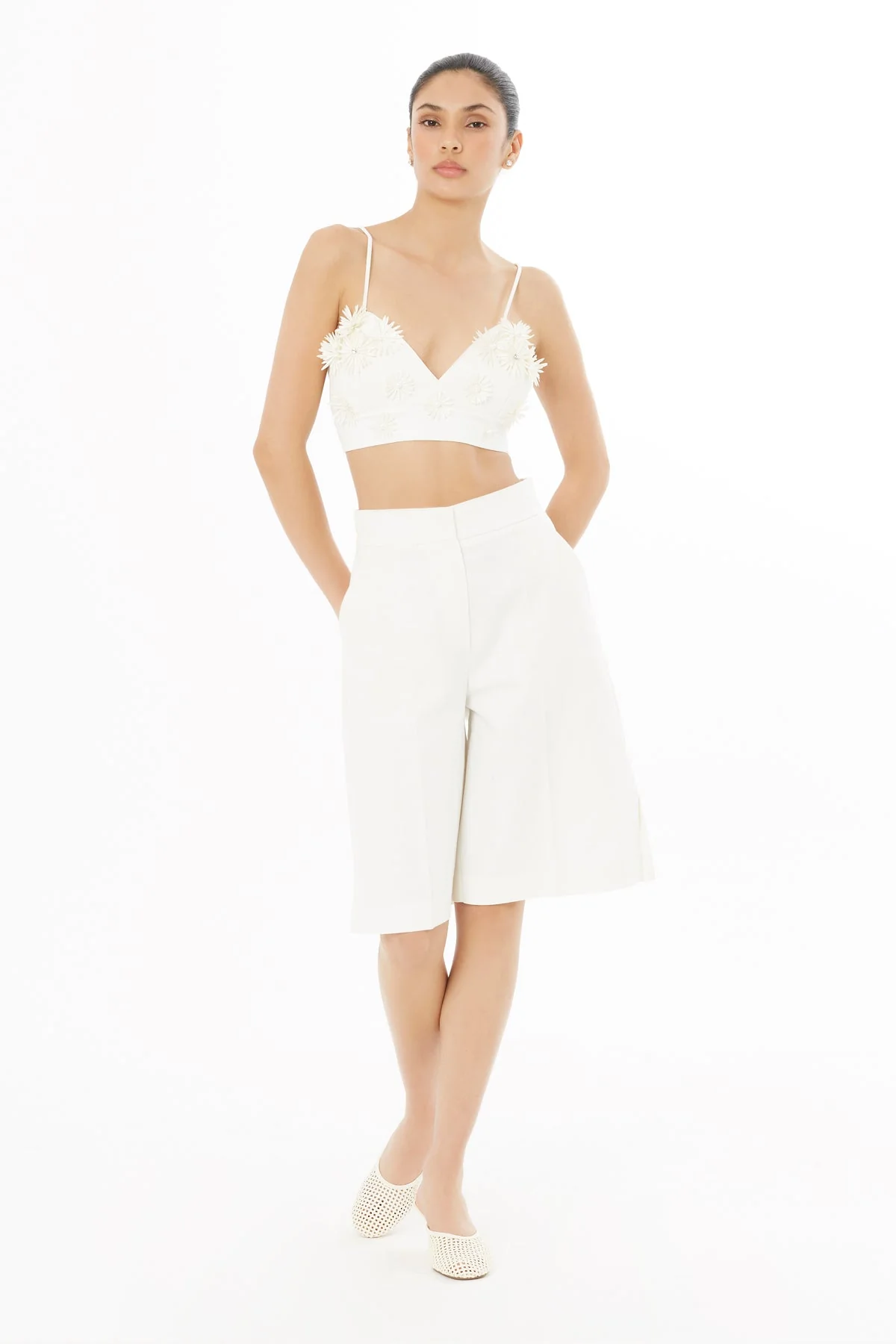Ecru Slit-Hem Bermuda Shorts - Image 3