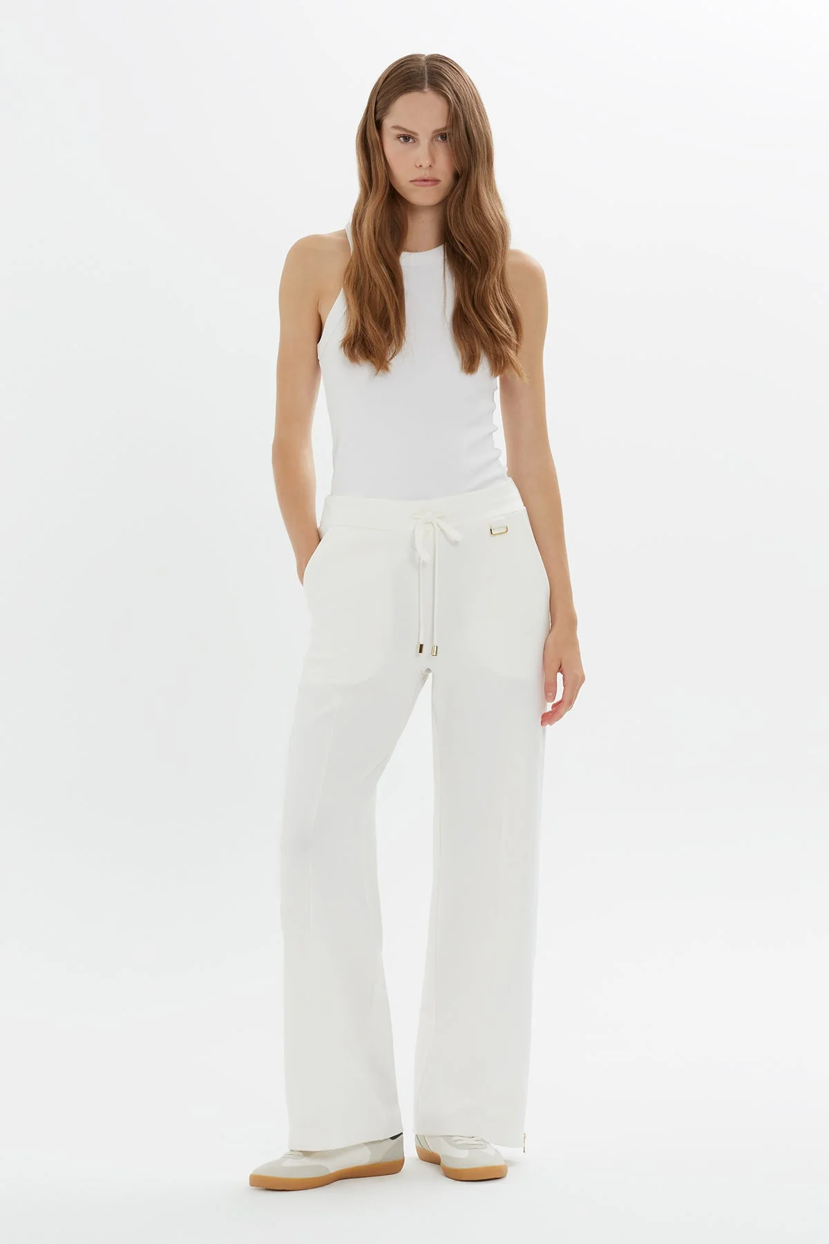 Ecru Straight-Leg Drawstring Sweatpants