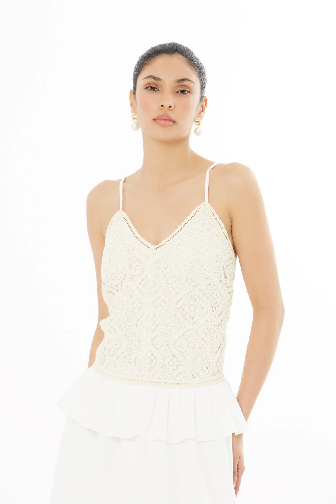 Ecru Strappy Pleated Long Dress - Image 3