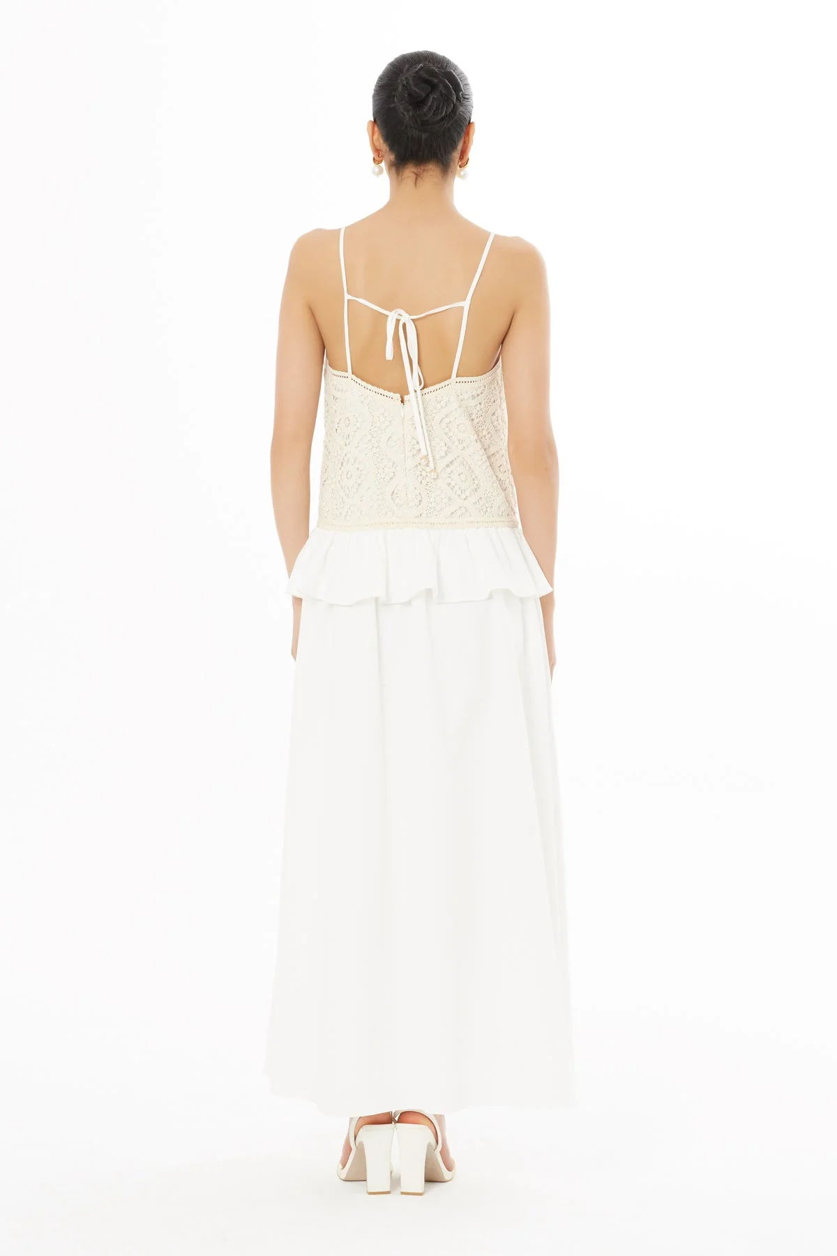 Ecru Strappy Pleated Long Dress - Image 4