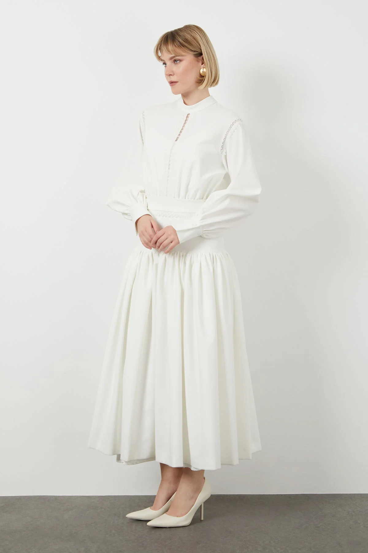 Ecru Stripe-Detail Midi Dress - Image 2