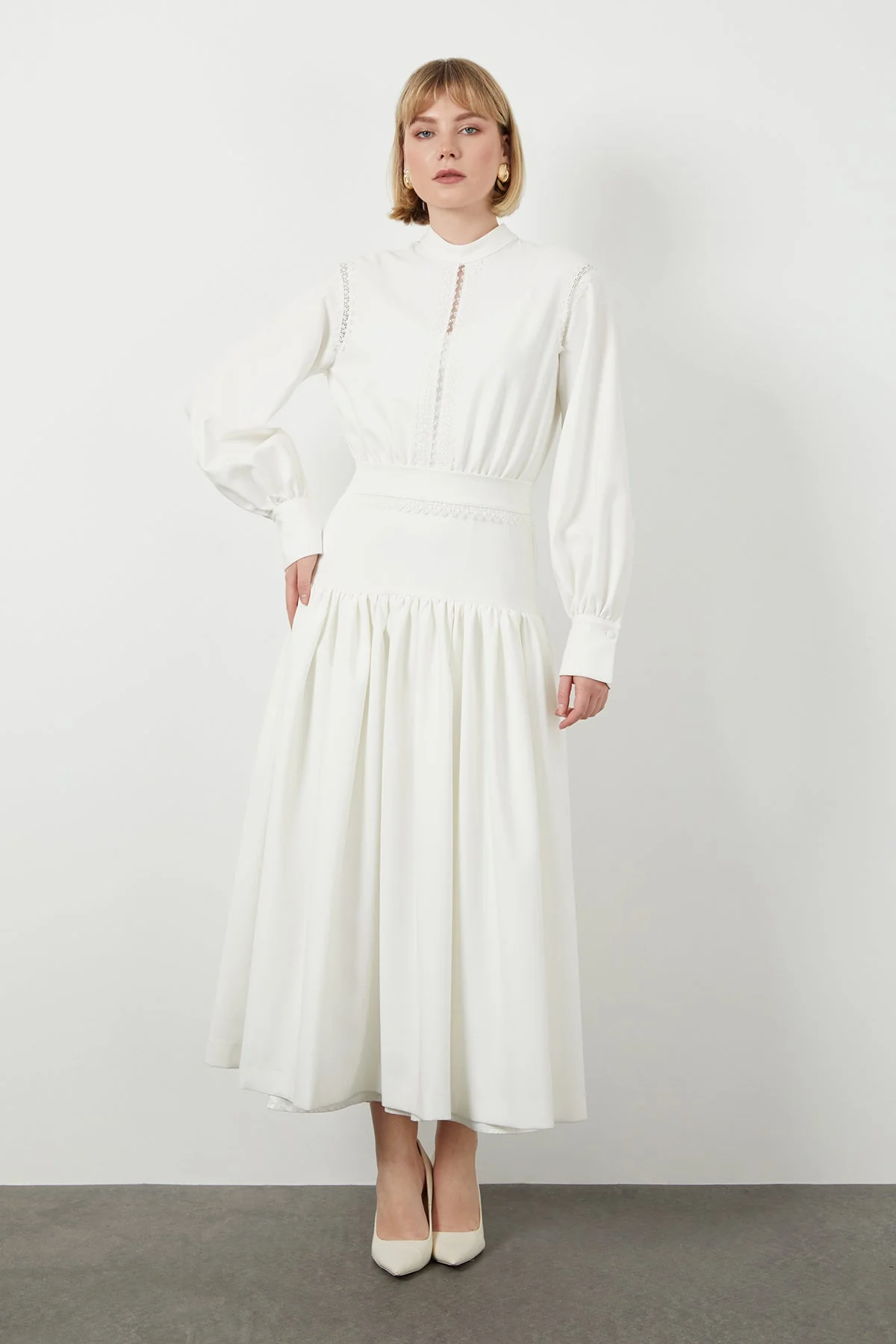 Ecru Stripe-Detail Midi Dress - Image 3