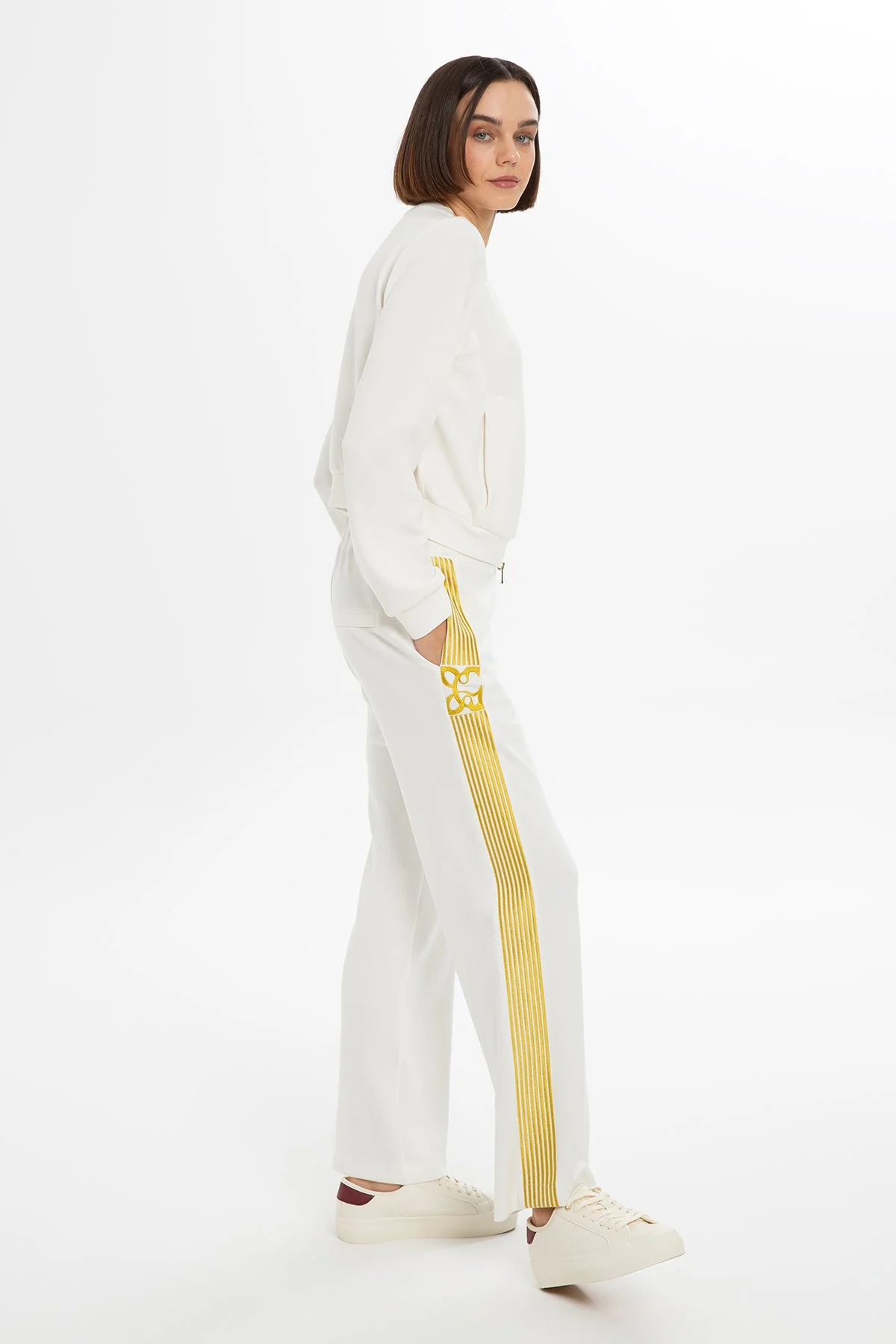 Ecru Stripe-Detail Sleeve Sweatshirt - Image 3