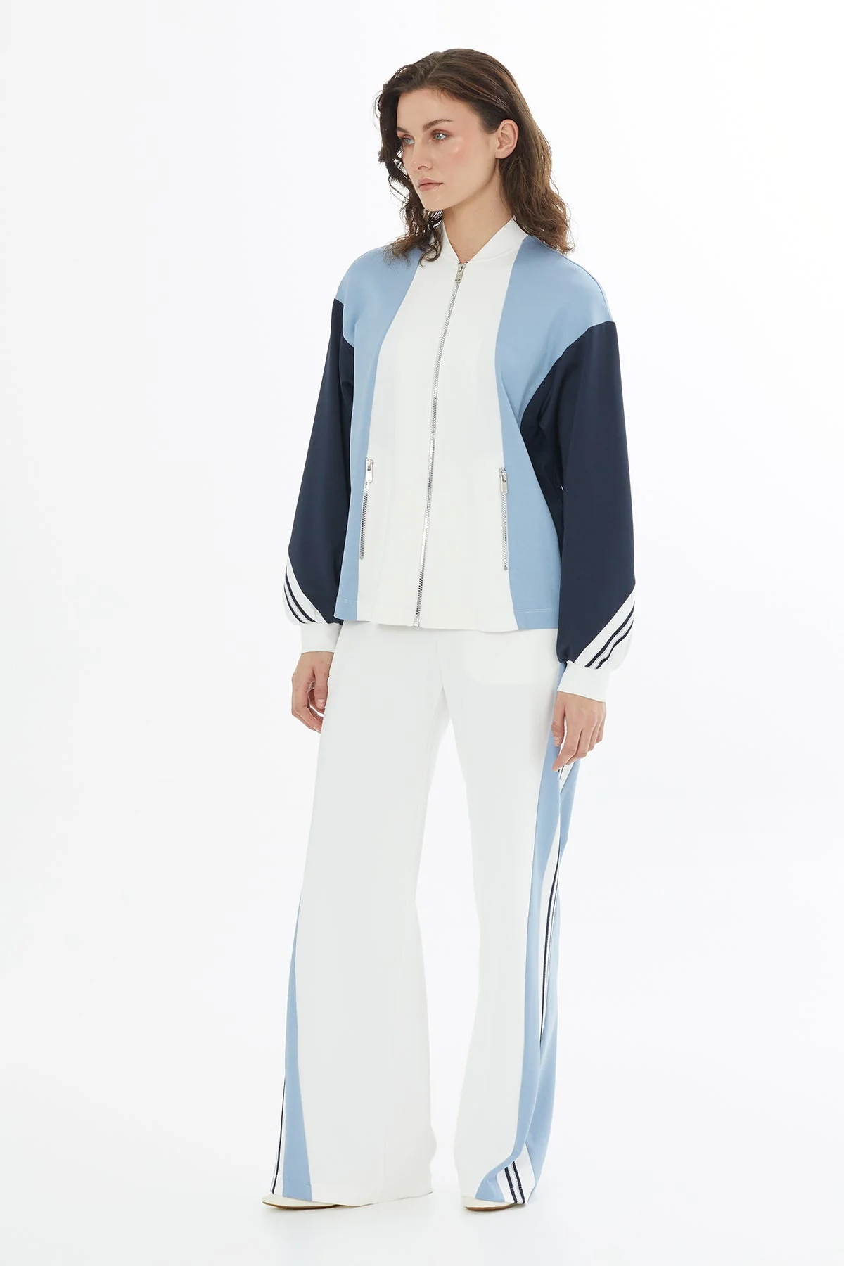 Ecru Stripe Knit Trim Sweatshirt - Image 4