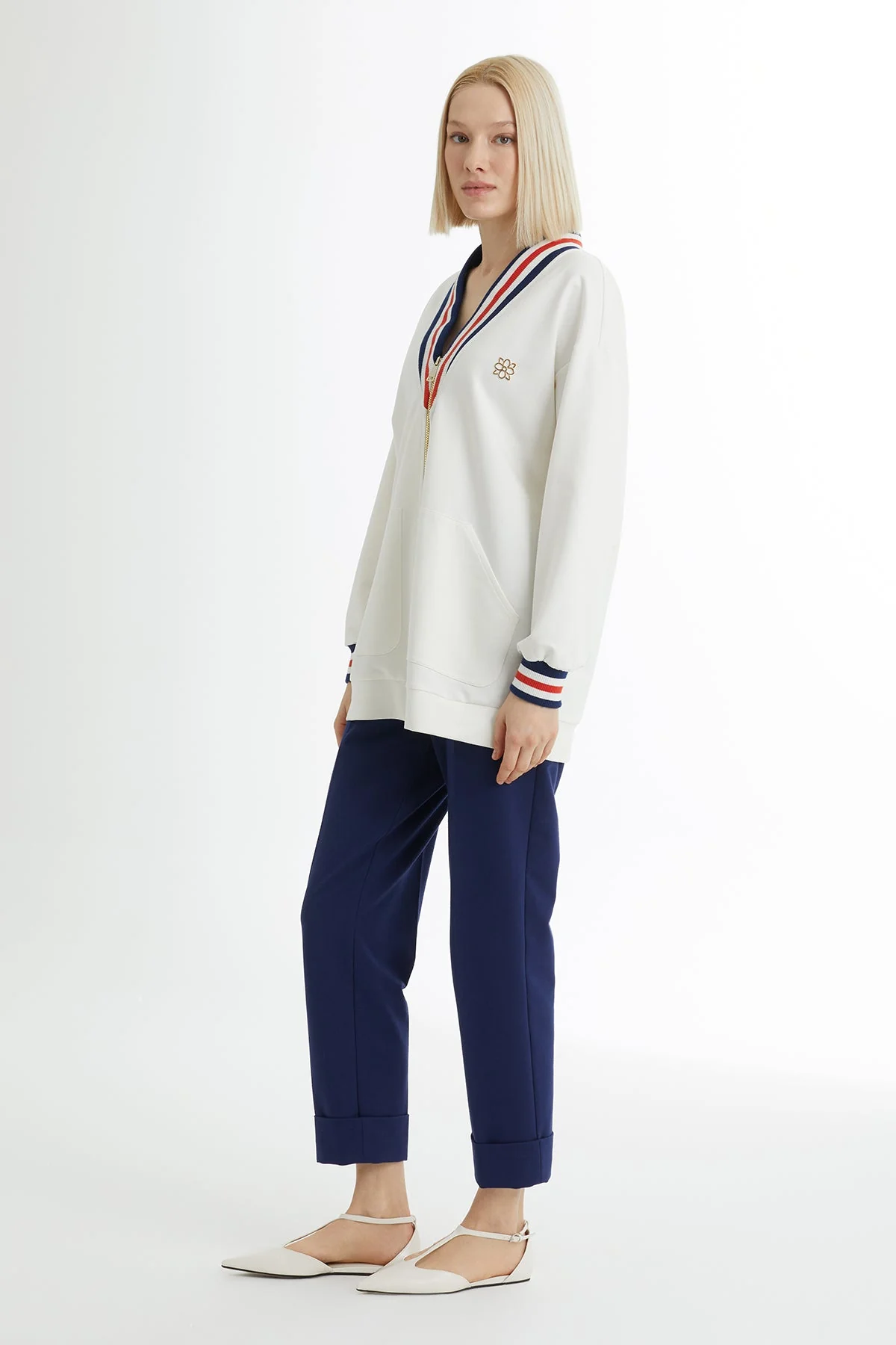 Ecru Striped Knit Collar Sweat Set - Image 3