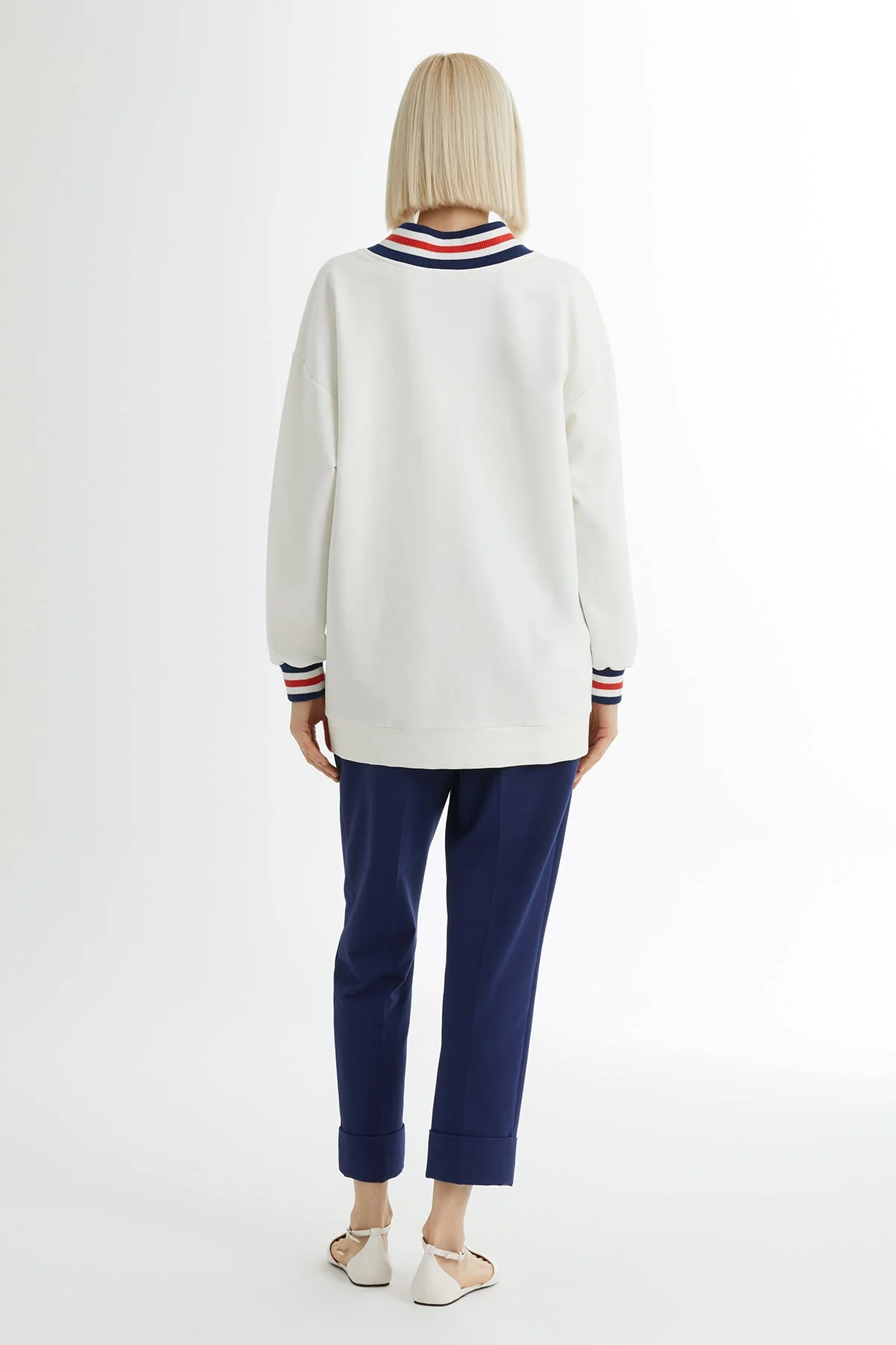 Ecru Striped Knit Collar Sweat Set - Image 4