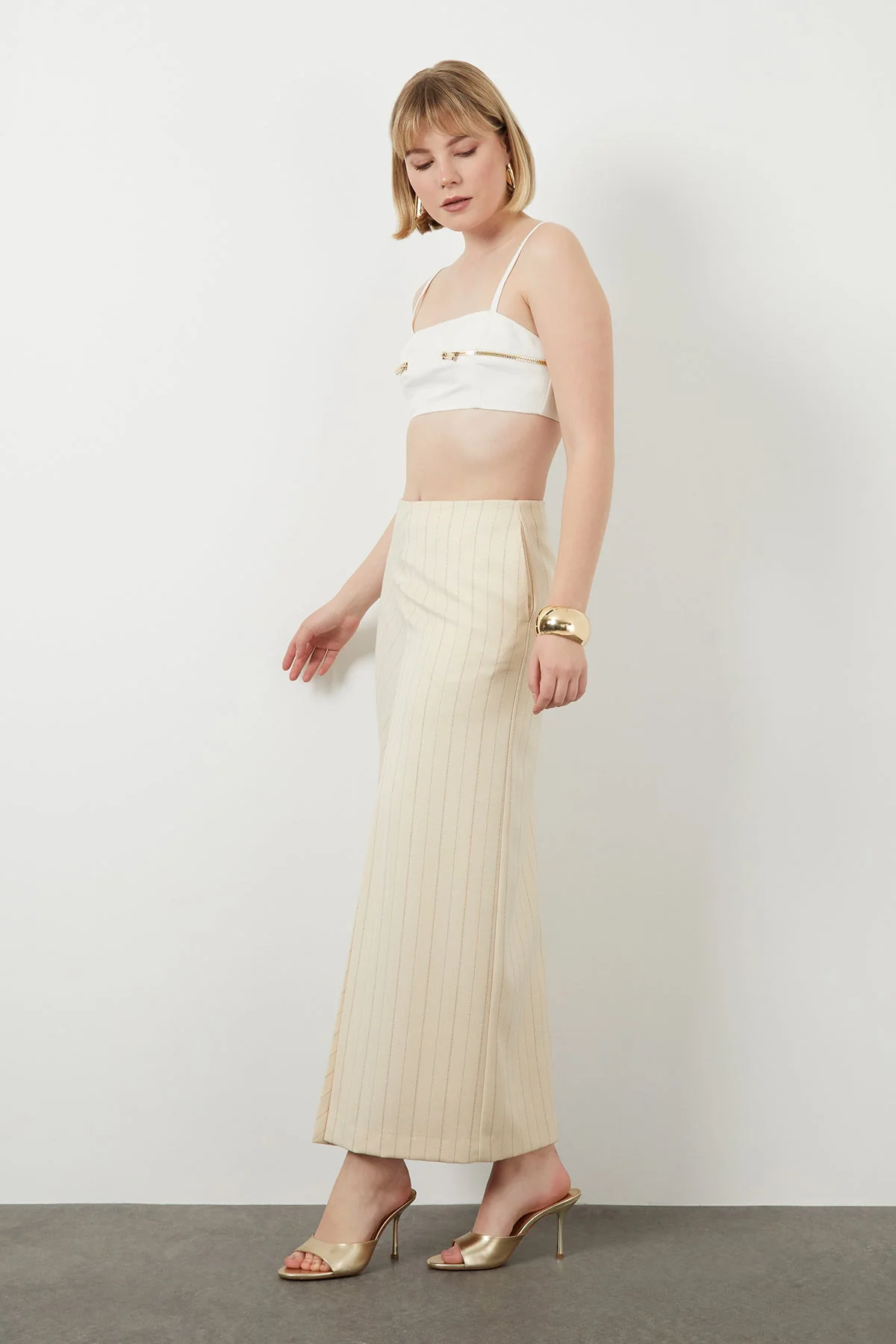 Ecru Striped Maxi Skirt - Image 2