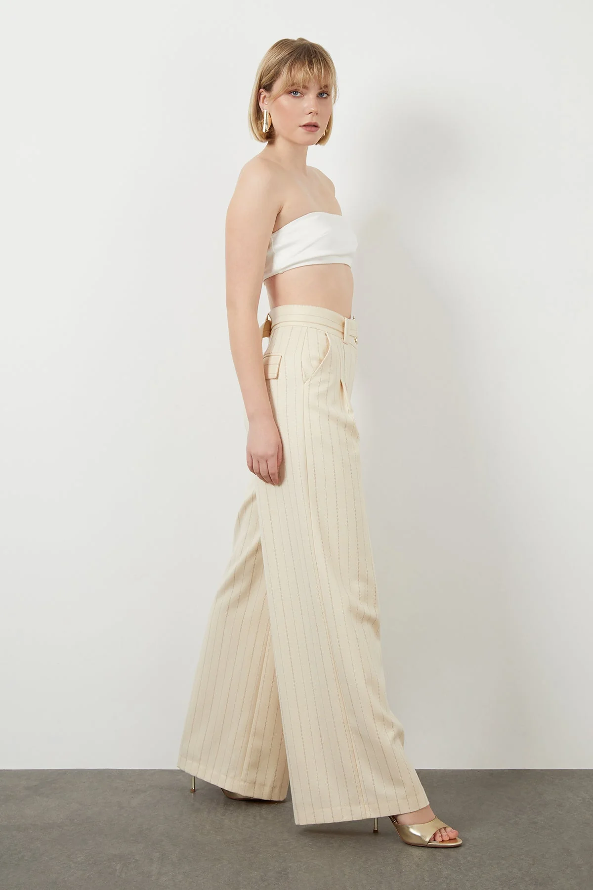 Ecru Striped Wide-Leg Pants - Image 2