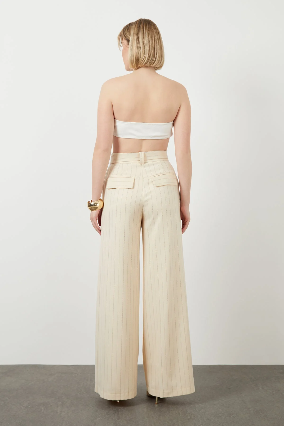 Ecru Striped Wide-Leg Pants - Image 3