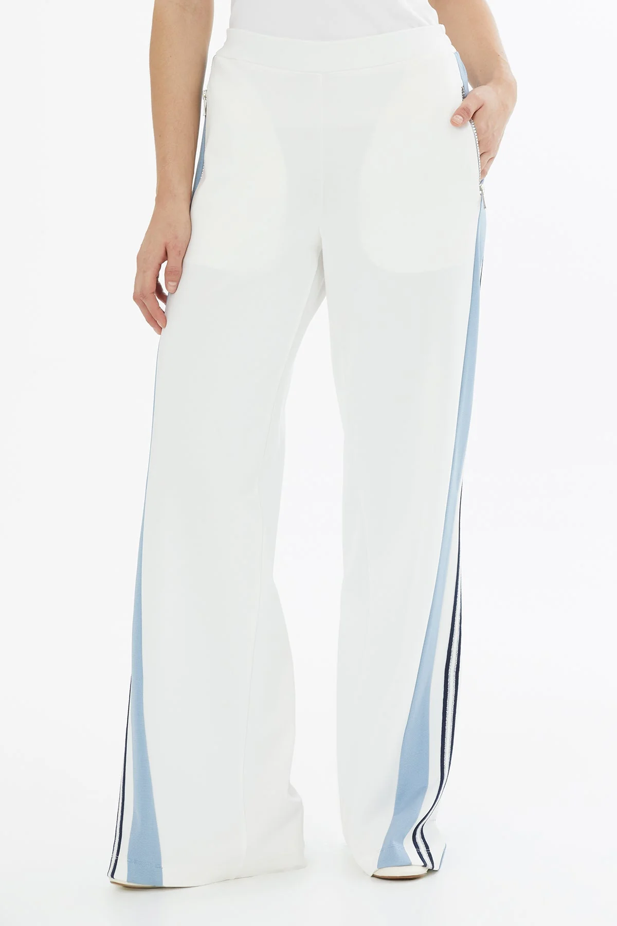 Ecru Striped Zip Pocket Joggers - Image 2