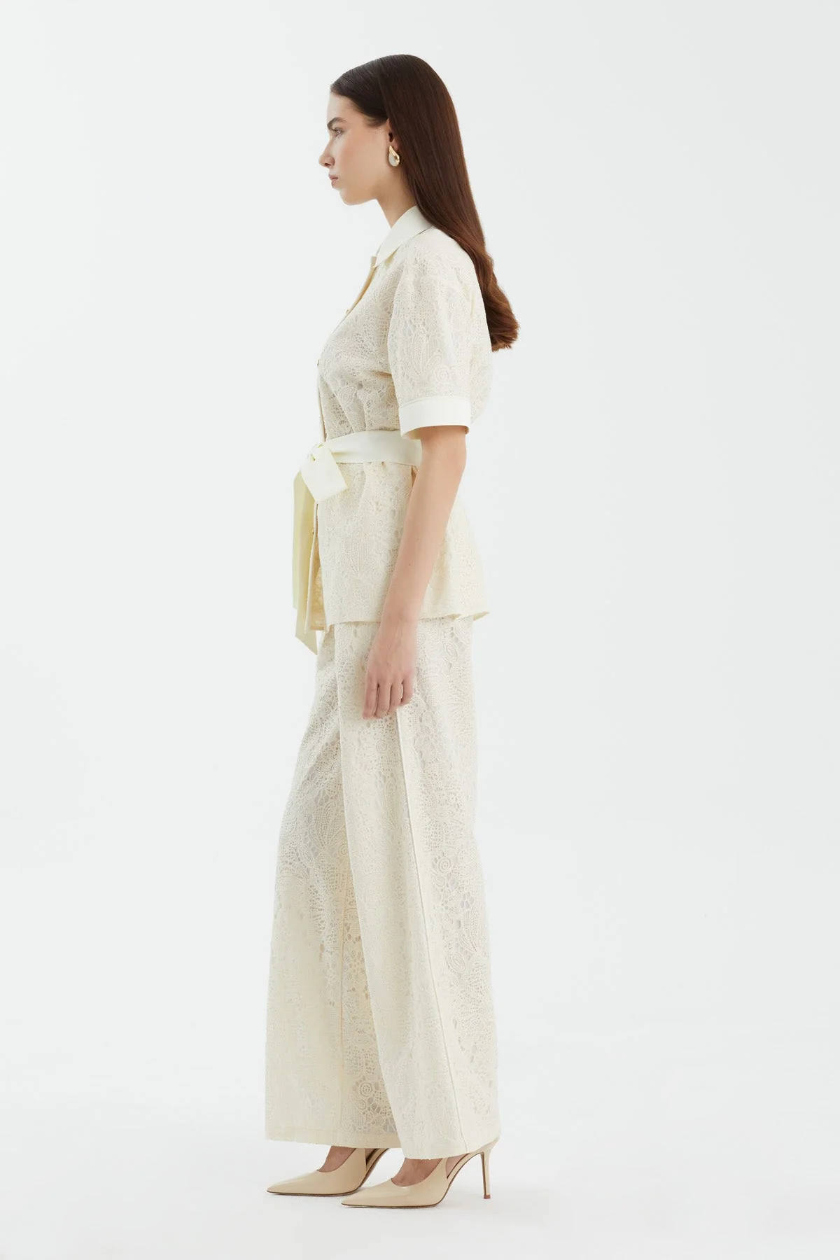 Ecru Tie-Waist Shirt Trouser Set - Image 3