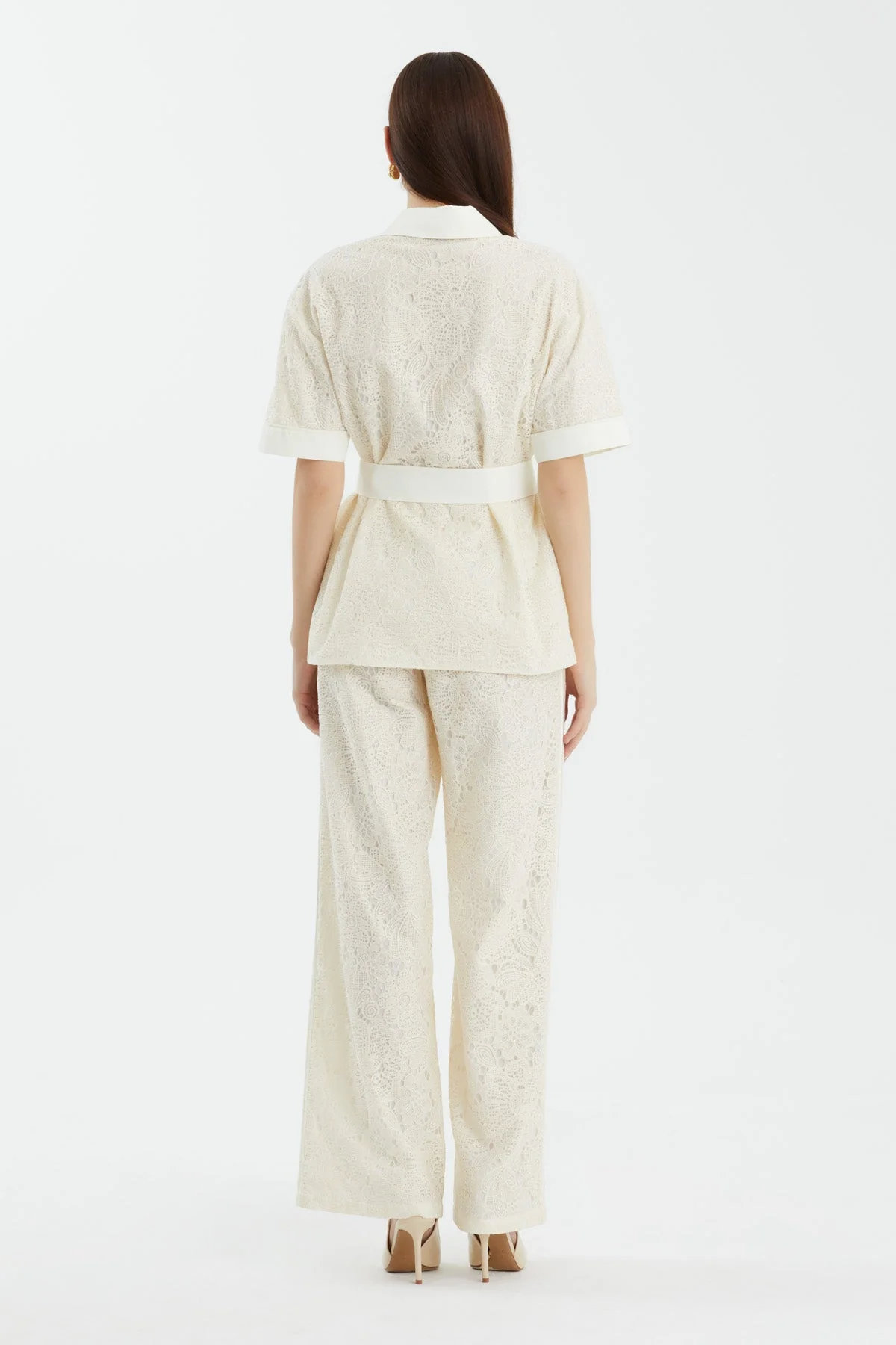 Ecru Tie-Waist Shirt Trouser Set - Image 4