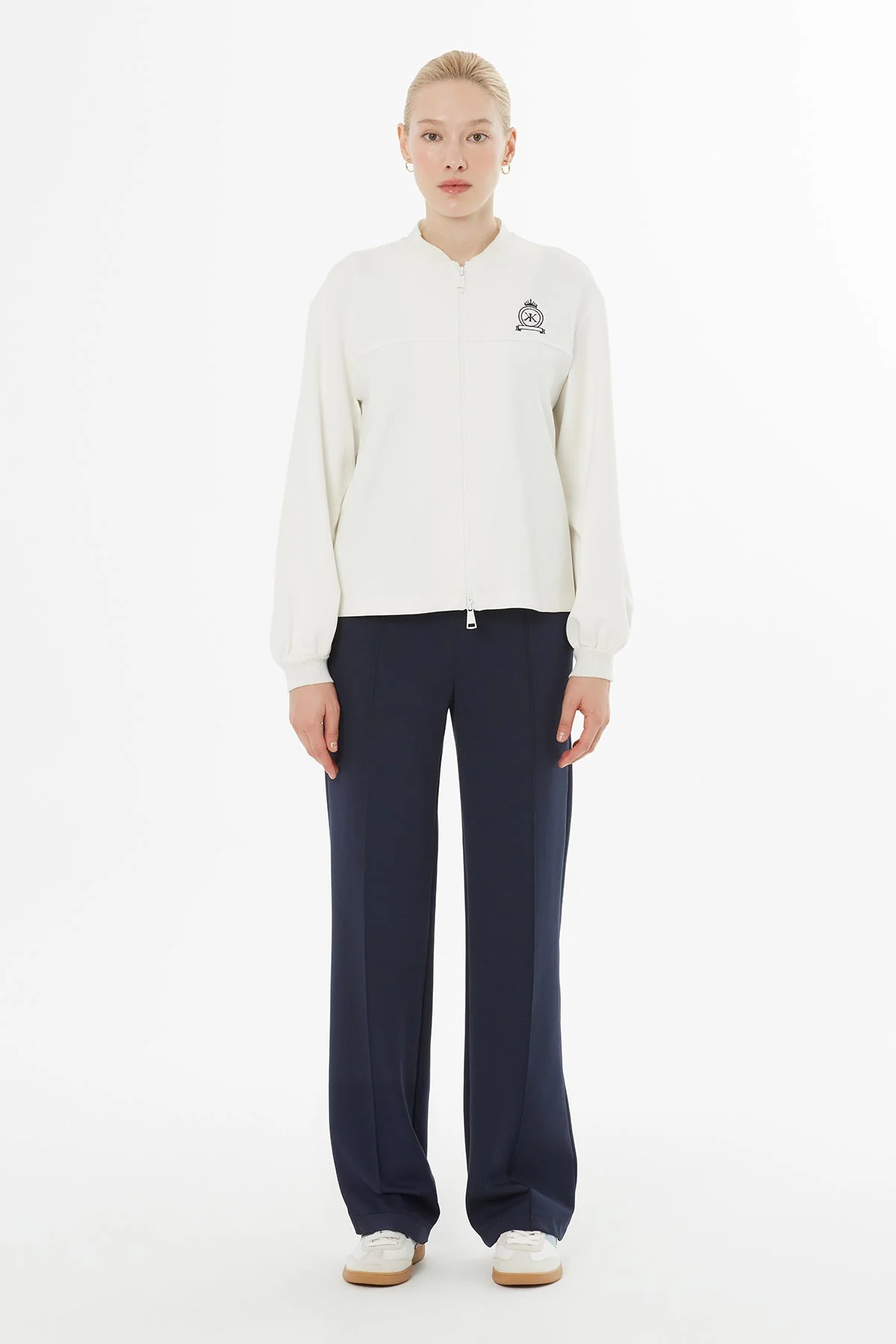 Ecru Tracksuit Set with Knit Collar