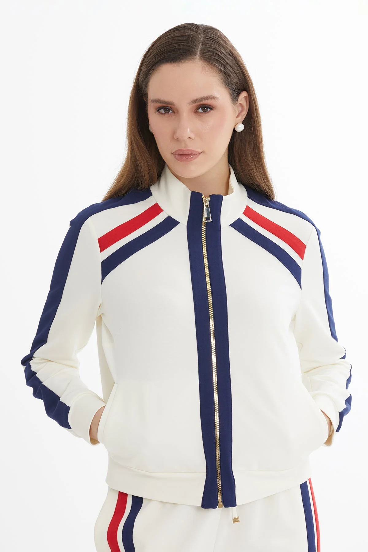Ecru Trim Detail Jacket Sweat Set - Image 2