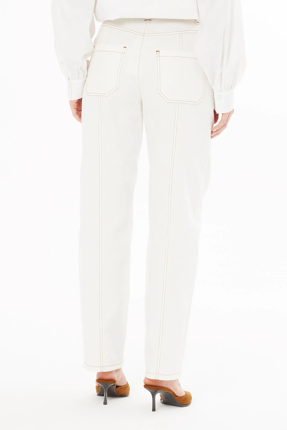 Ecru Trousers with Stitching Detail - Image 5