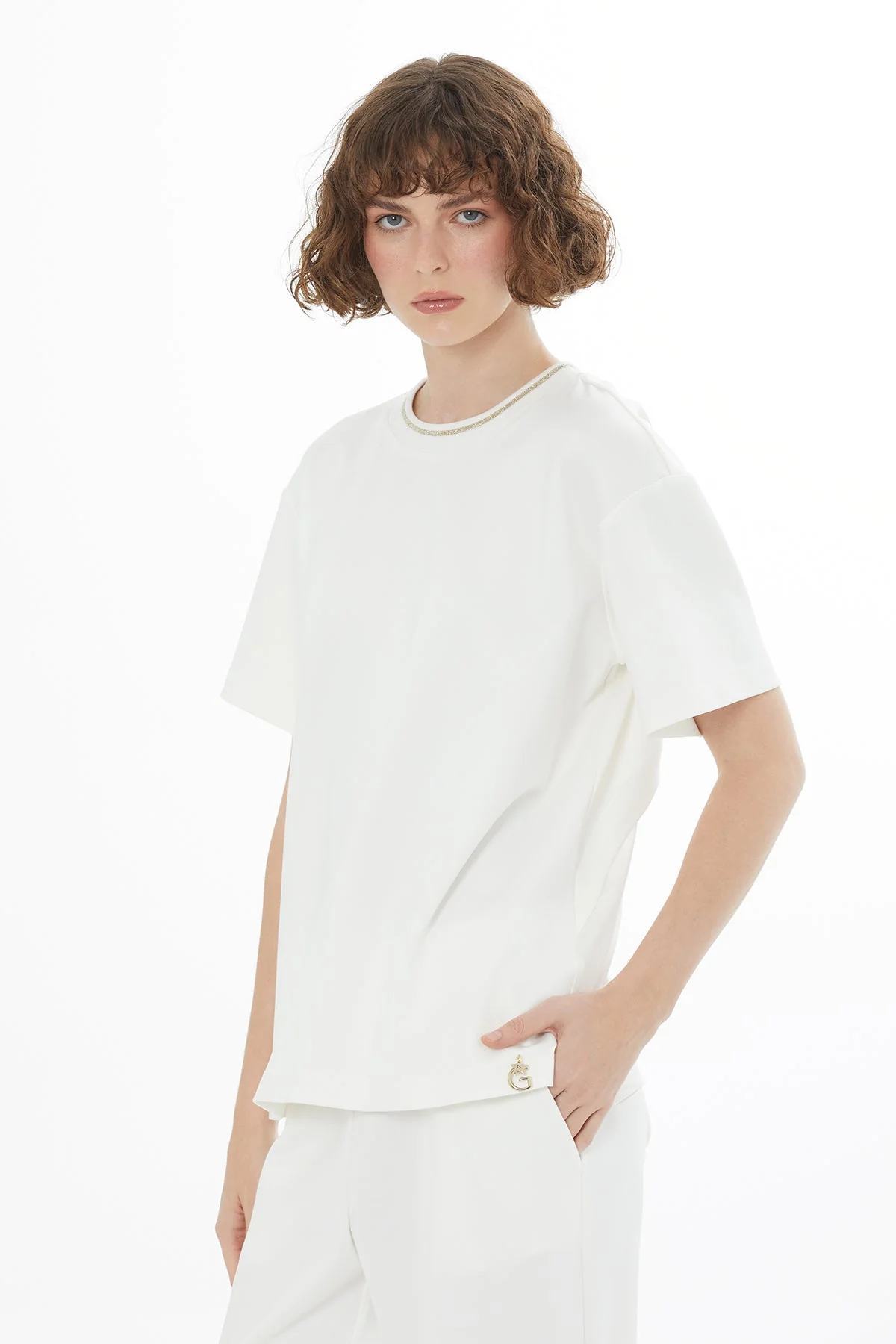 Ecru Tulle Detail T-Shirt - Image 2