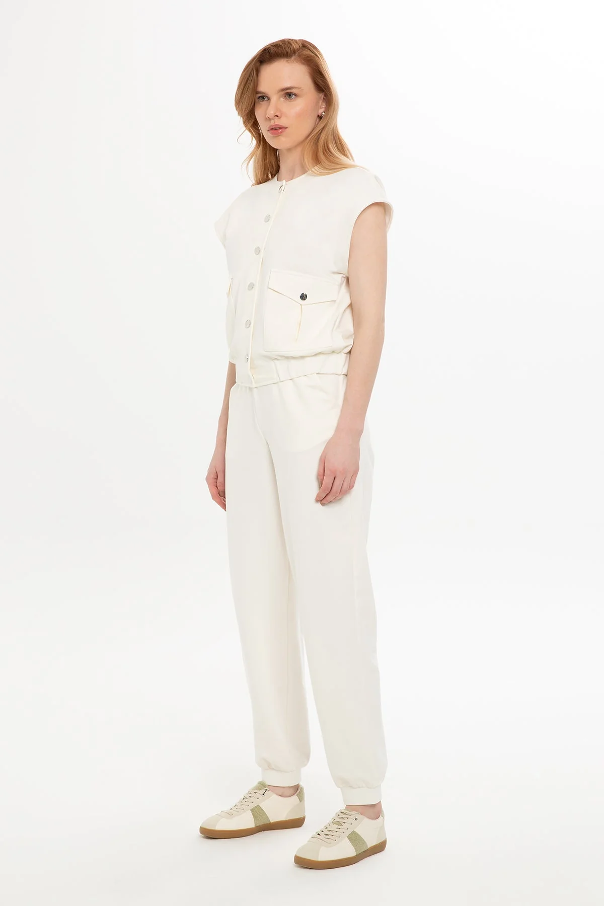 Ecru Vest-Layered Tracksuit