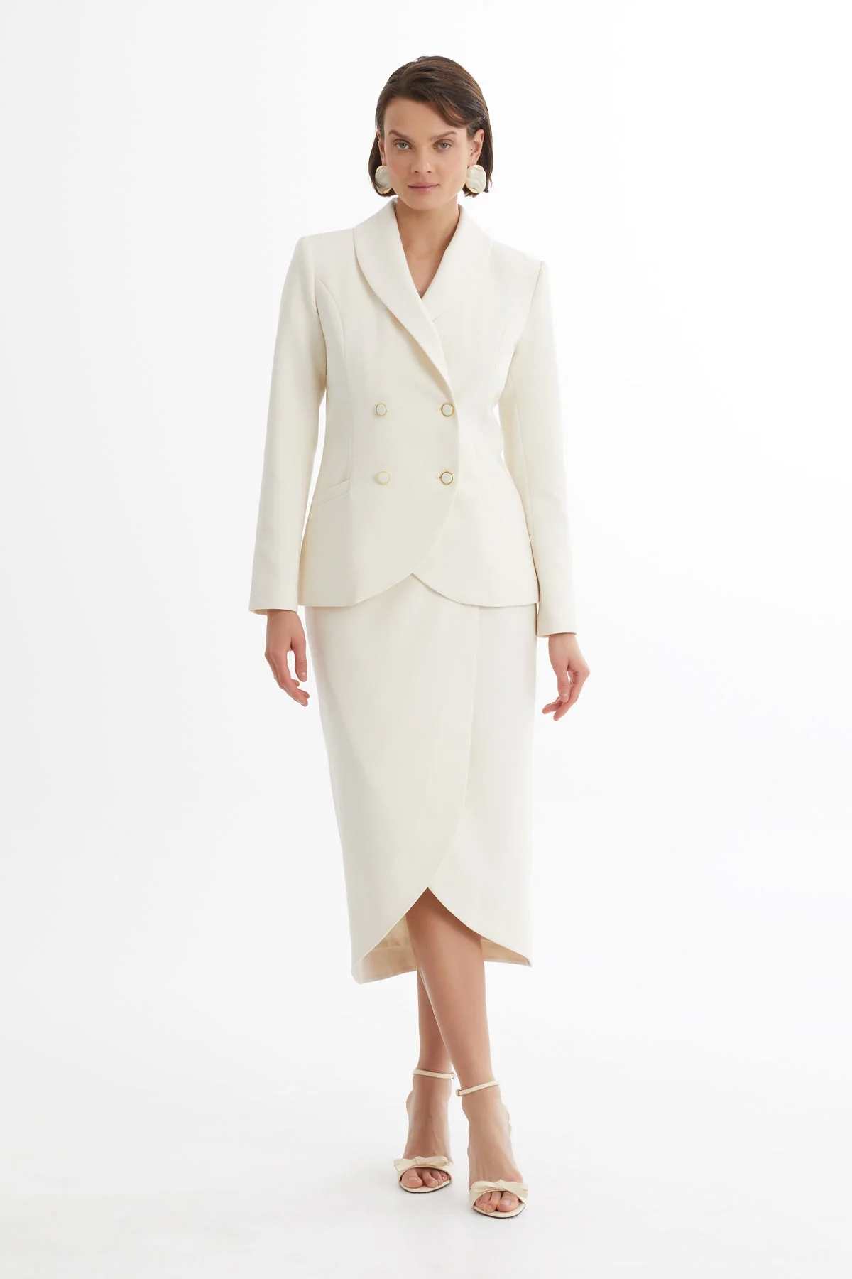 Ecru Wrap Blazer Skirt Set